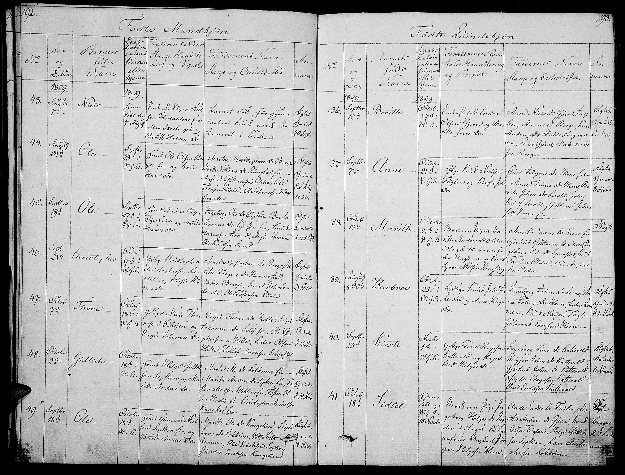 Vang prestekontor, Valdres, SAH/PREST-140/H/Ha/L0003: Parish register (official) no. 3, 1809-1831, p. 192-193
