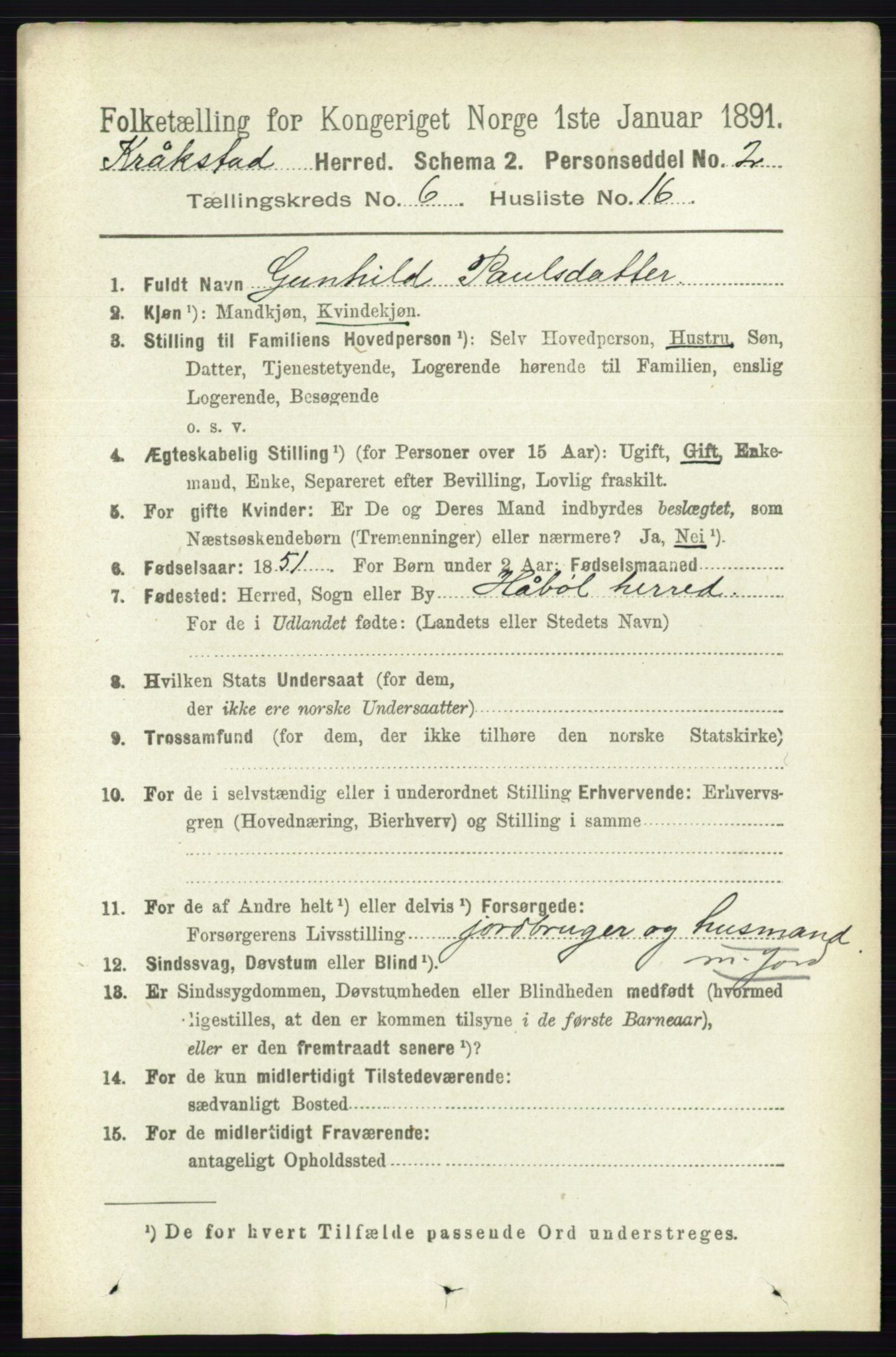 RA, 1891 census for 0212 Kråkstad, 1891, p. 3082