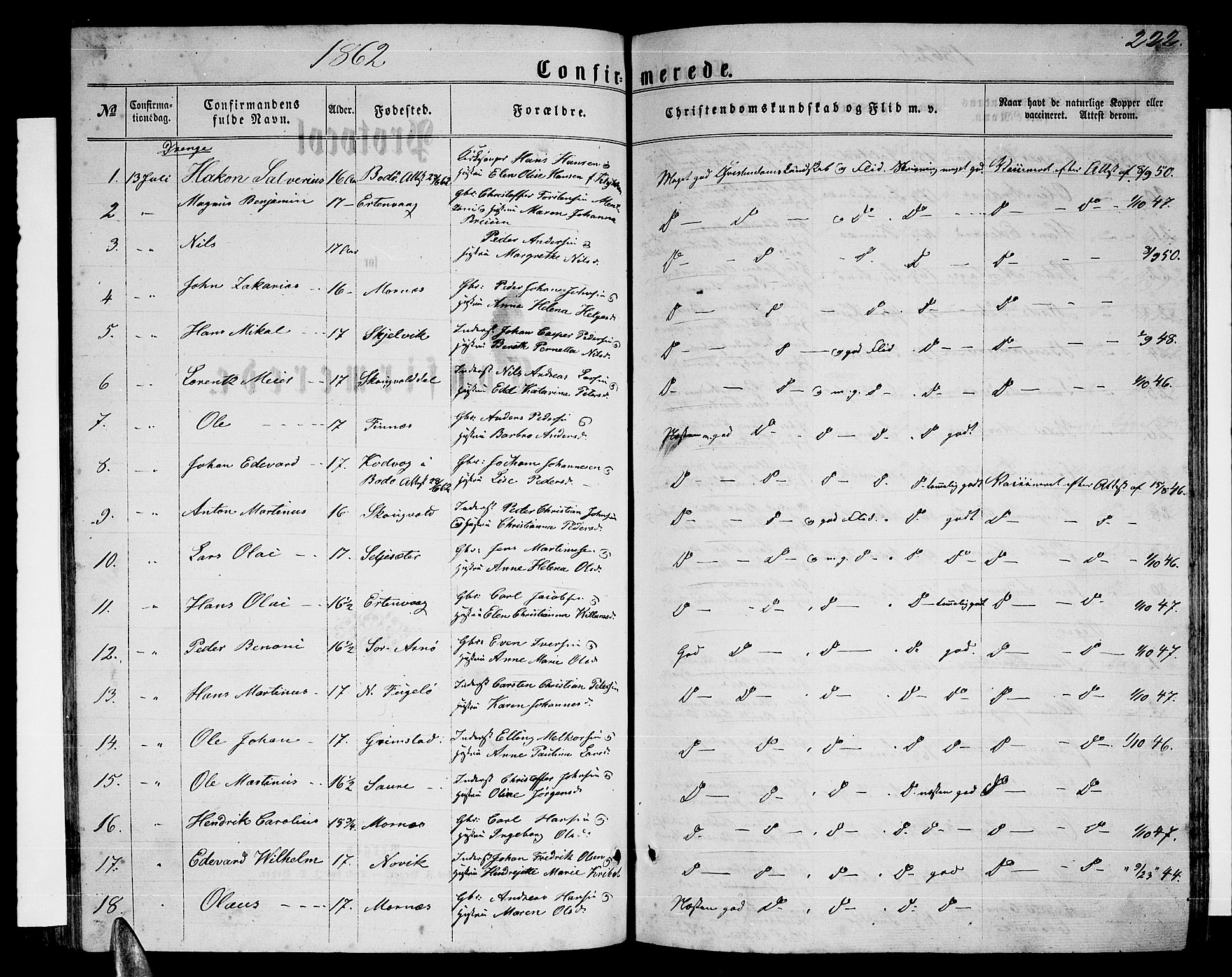 Ministerialprotokoller, klokkerbøker og fødselsregistre - Nordland, SAT/A-1459/805/L0107: Parish register (copy) no. 805C03, 1862-1885, p. 222