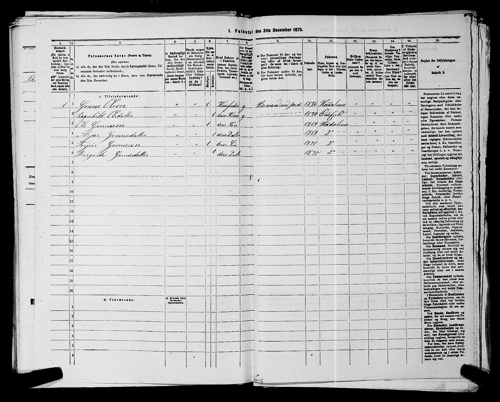 SAKO, 1875 census for 0833P Lårdal, 1875, p. 486