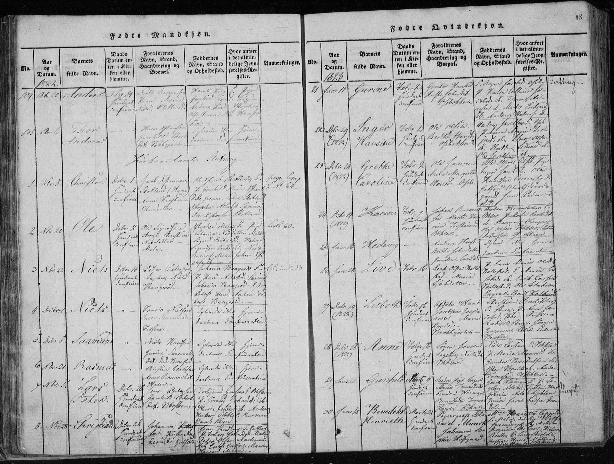 Gjerpen kirkebøker, SAKO/A-265/F/Fa/L0004: Parish register (official) no. I 4, 1814-1823, p. 88