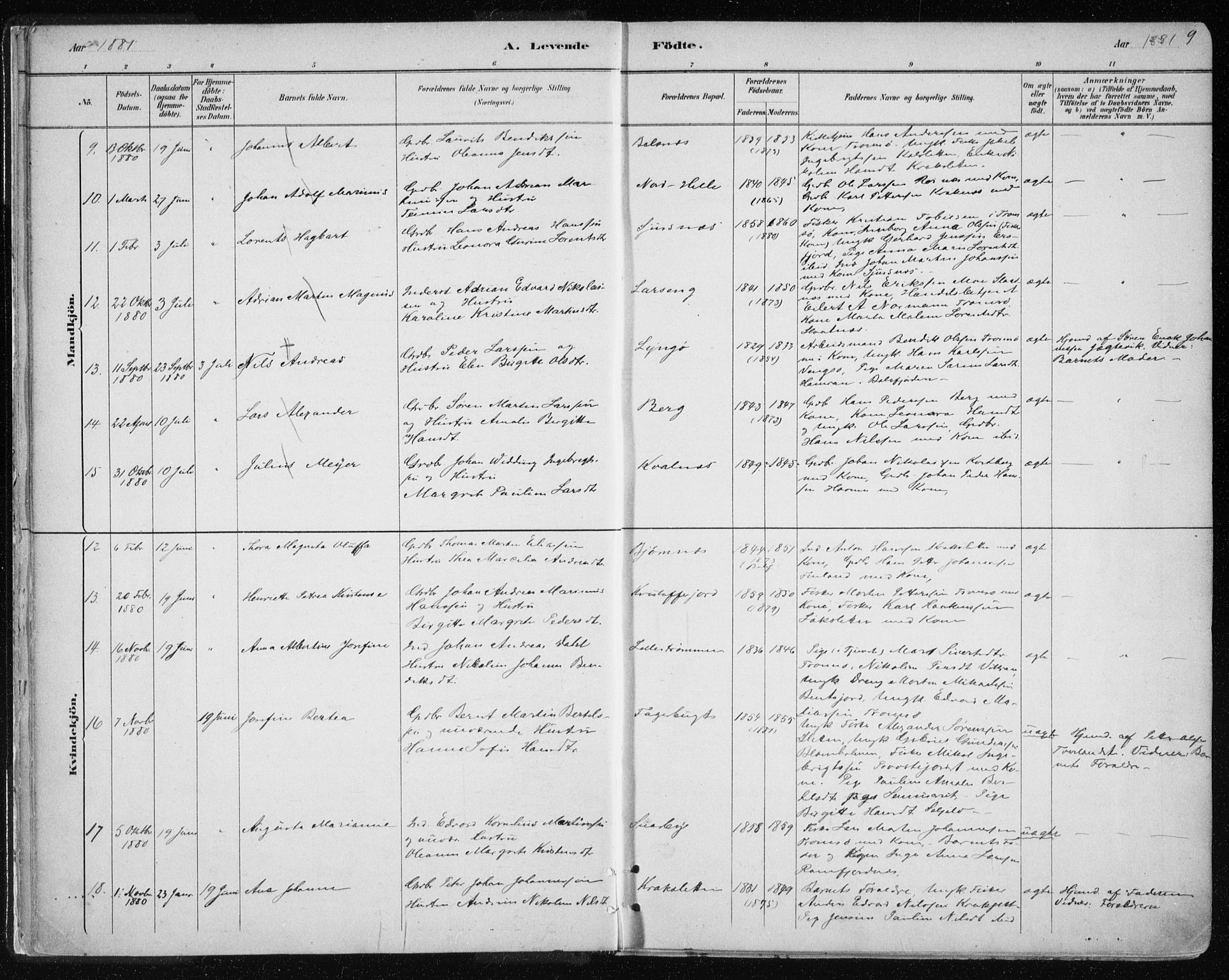 Tromsøysund sokneprestkontor, SATØ/S-1304/G/Ga/L0004kirke: Parish register (official) no. 4, 1880-1888, p. 9