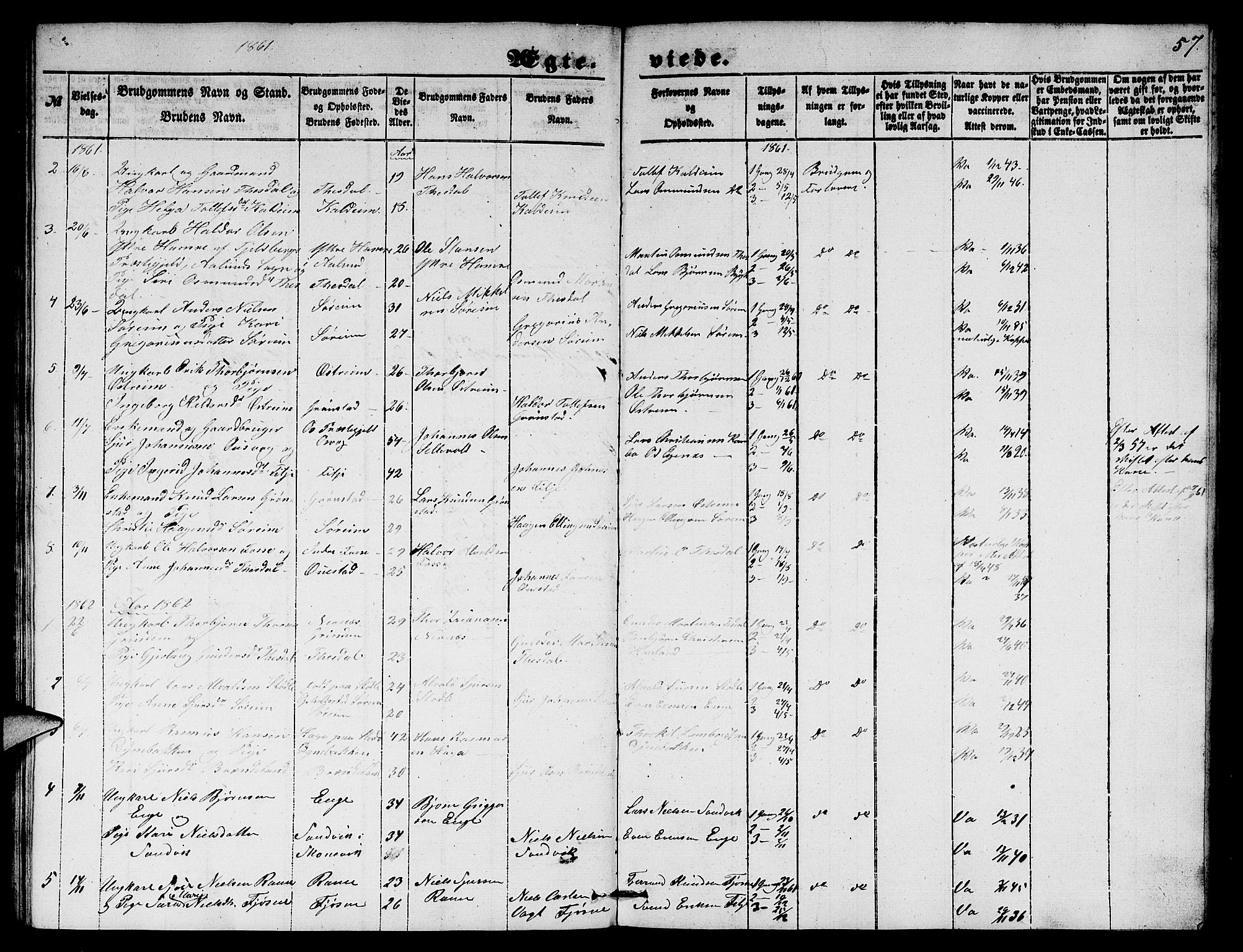 Etne sokneprestembete, SAB/A-75001/H/Hab: Parish register (copy) no. A 2, 1851-1862, p. 57