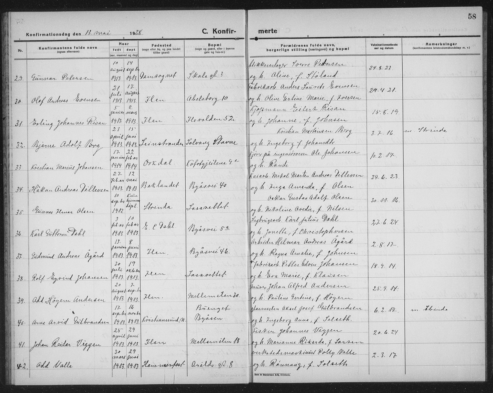 Ministerialprotokoller, klokkerbøker og fødselsregistre - Sør-Trøndelag, SAT/A-1456/603/L0175: Parish register (copy) no. 603C03, 1923-1941, p. 58
