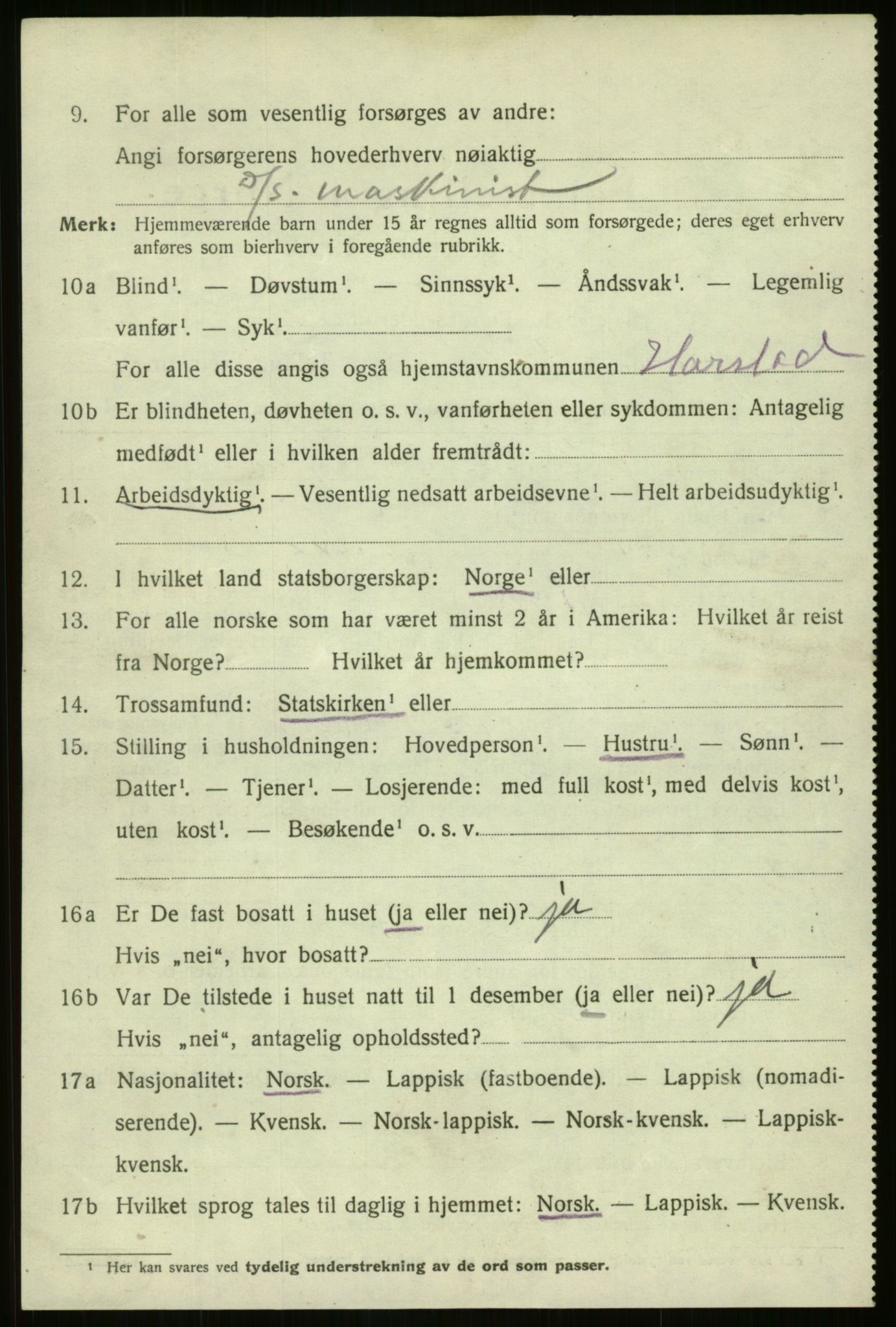 SATØ, 1920 census for Harstad, 1920, p. 2965