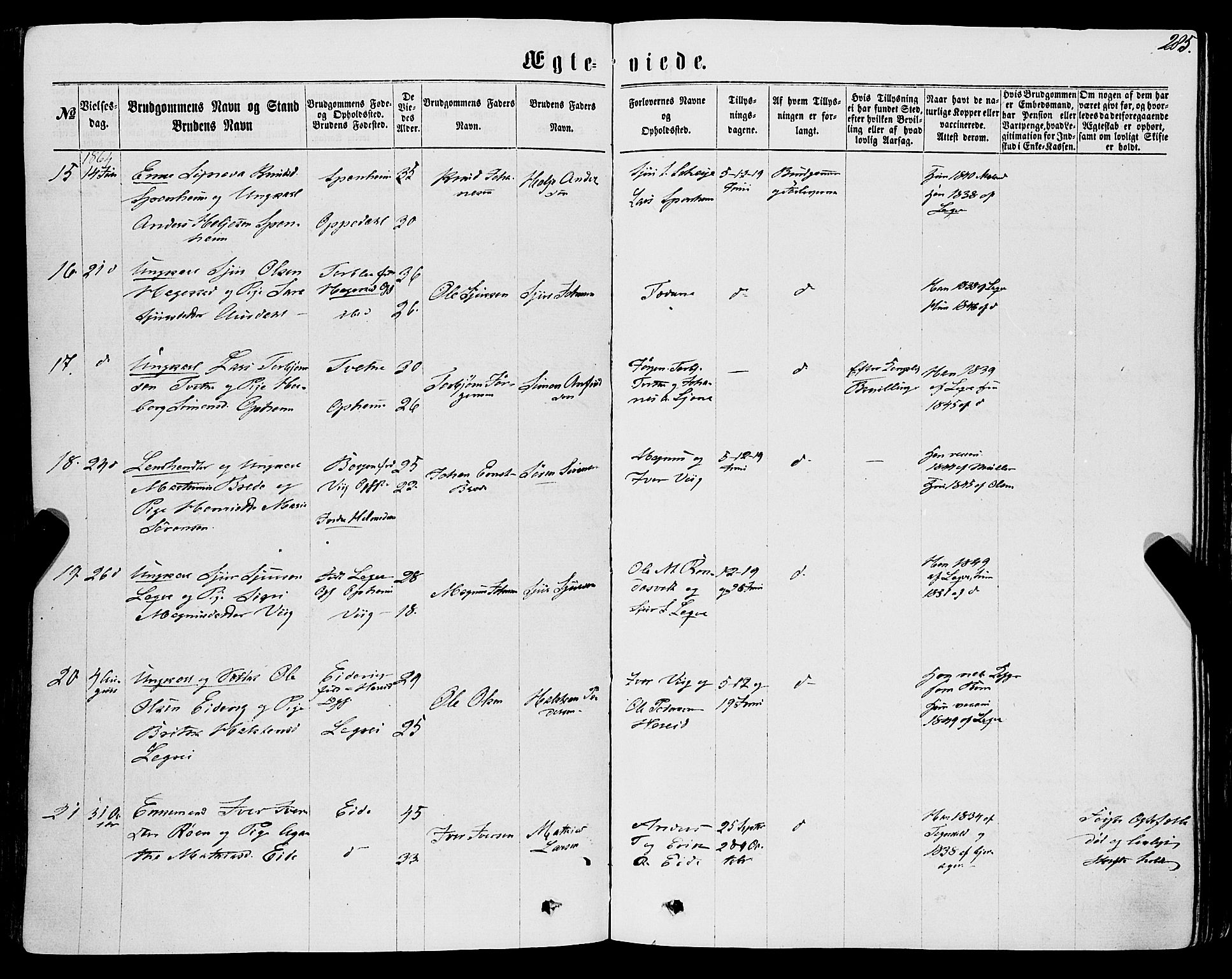 Ulvik sokneprestembete, AV/SAB-A-78801/H/Haa: Parish register (official) no. A 15, 1864-1878, p. 285