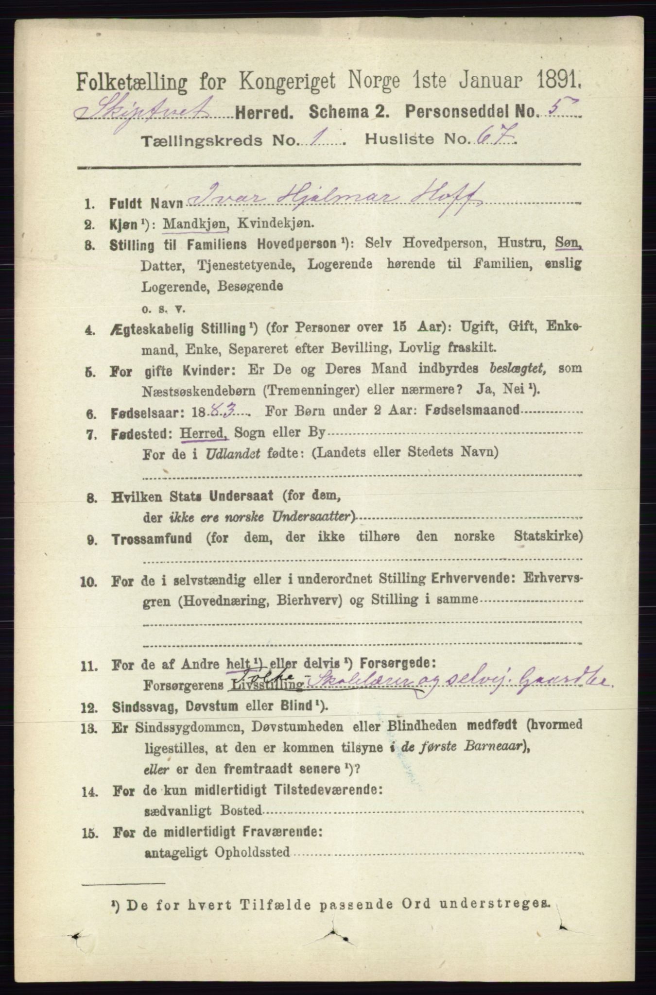 RA, 1891 census for 0127 Skiptvet, 1891, p. 462