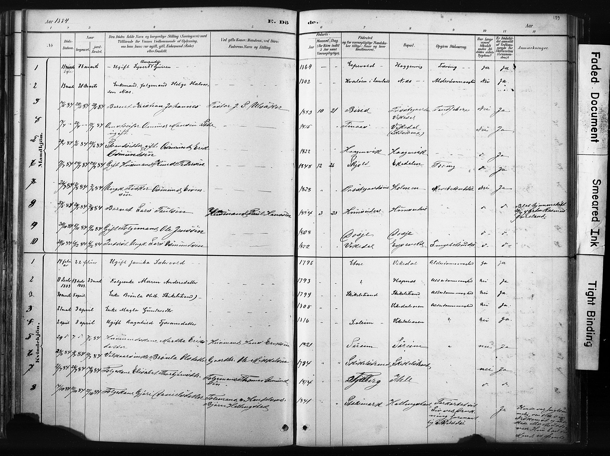 Vikedal sokneprestkontor, AV/SAST-A-101840/01/IV: Parish register (official) no. A 10, 1884-1907, p. 139