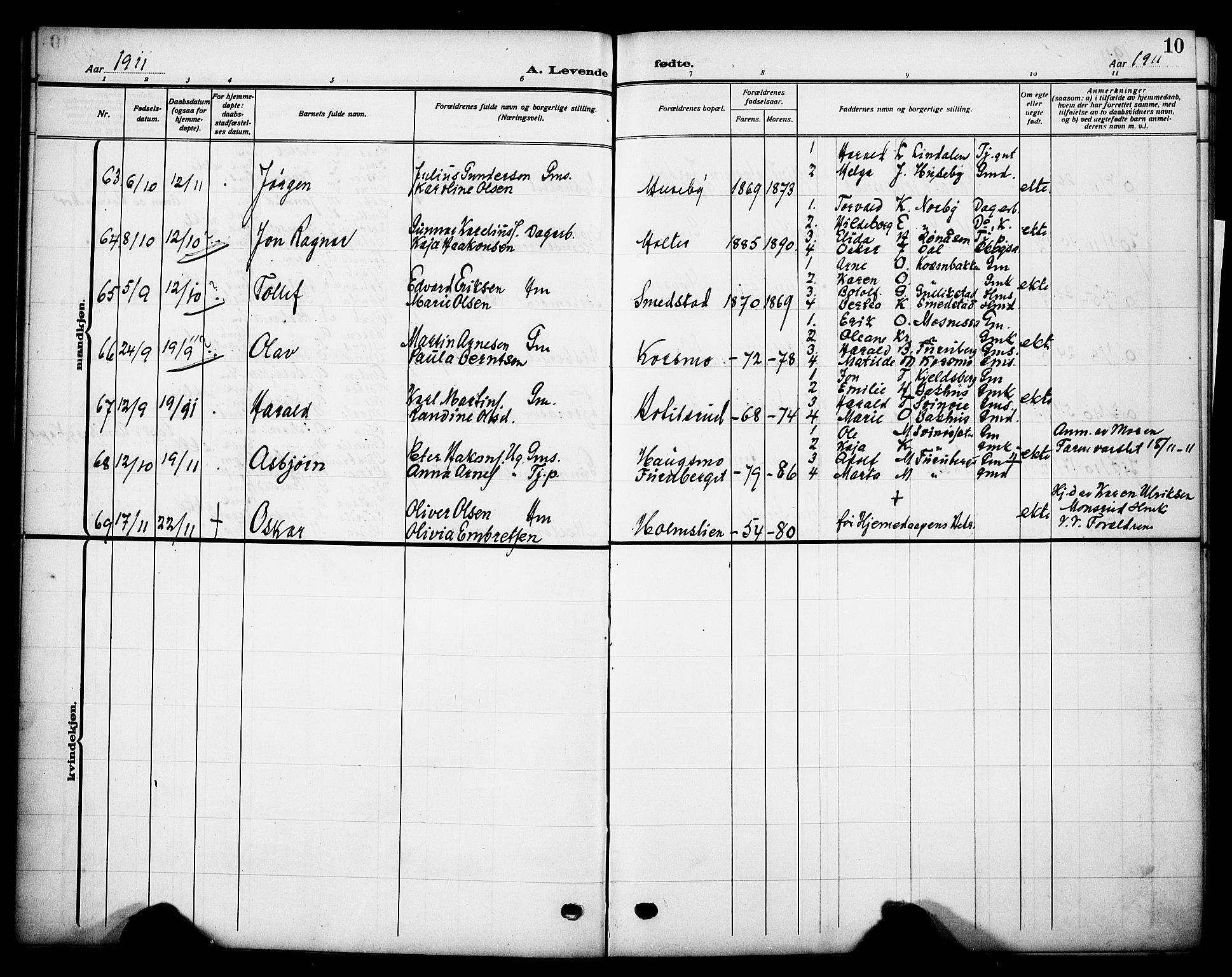 Grue prestekontor, AV/SAH-PREST-036/H/Ha/Haa/L0015: Parish register (official) no. 15, 1911-1922, p. 10