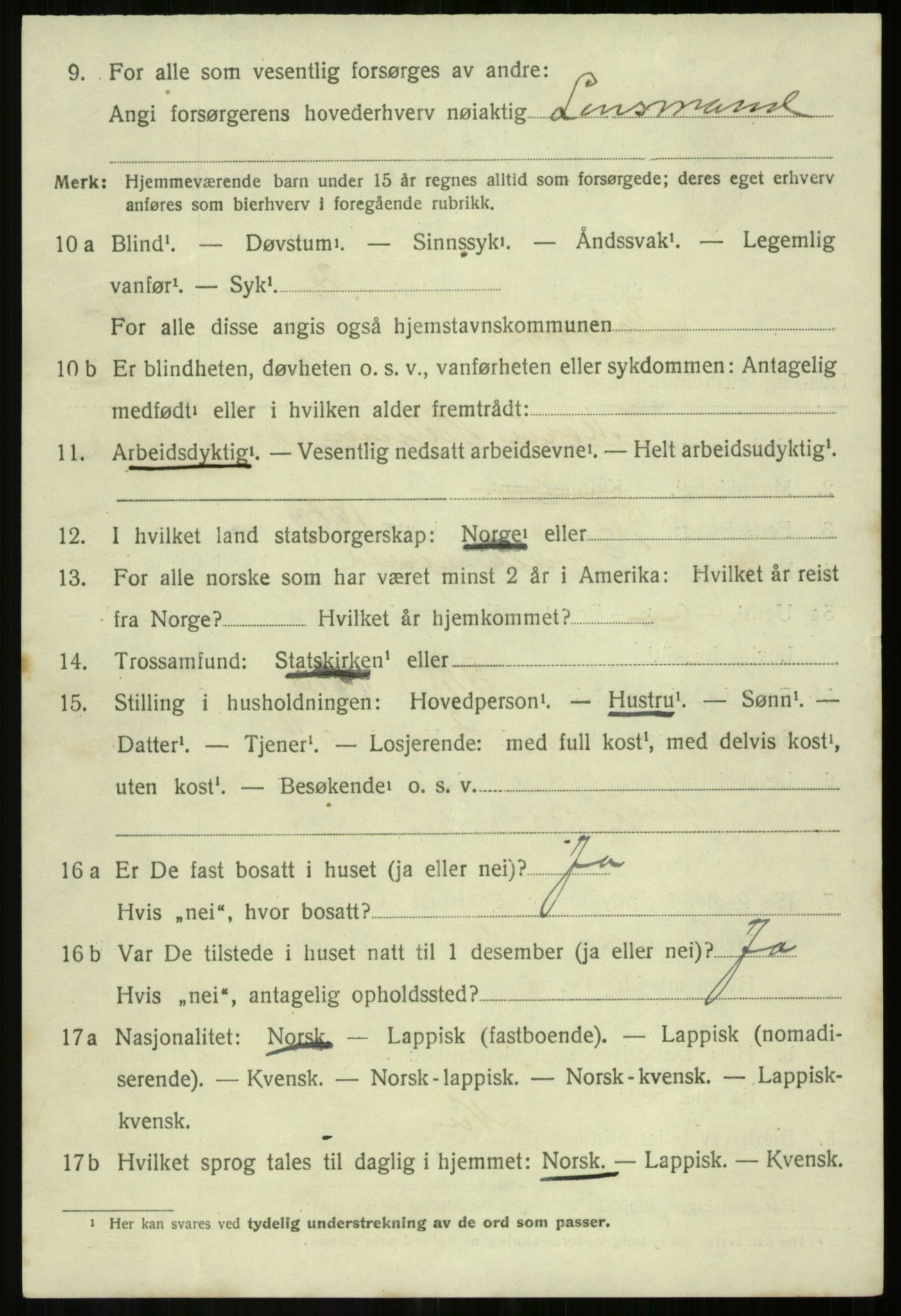 SATØ, 1920 census for Salangen, 1920, p. 3299