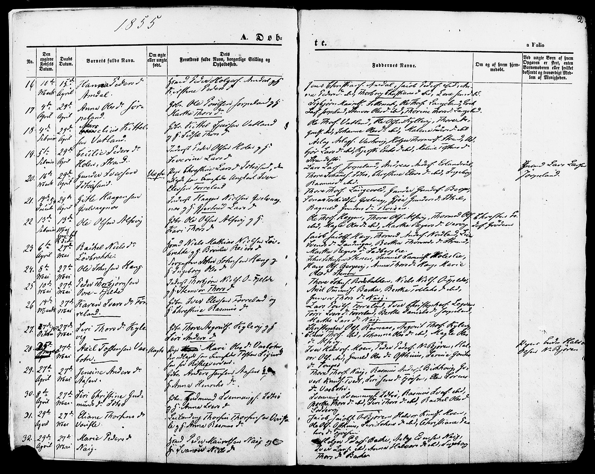 Strand sokneprestkontor, SAST/A-101828/H/Ha/Haa/L0007: Parish register (official) no. A 7, 1855-1881, p. 2