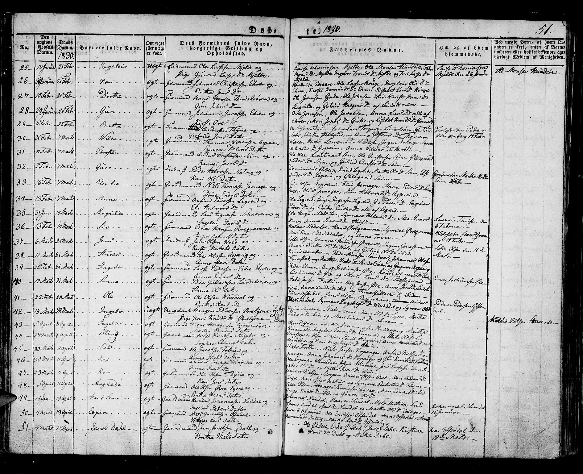 Lærdal sokneprestembete, AV/SAB-A-81201: Parish register (official) no. A 5, 1822-1834, p. 51