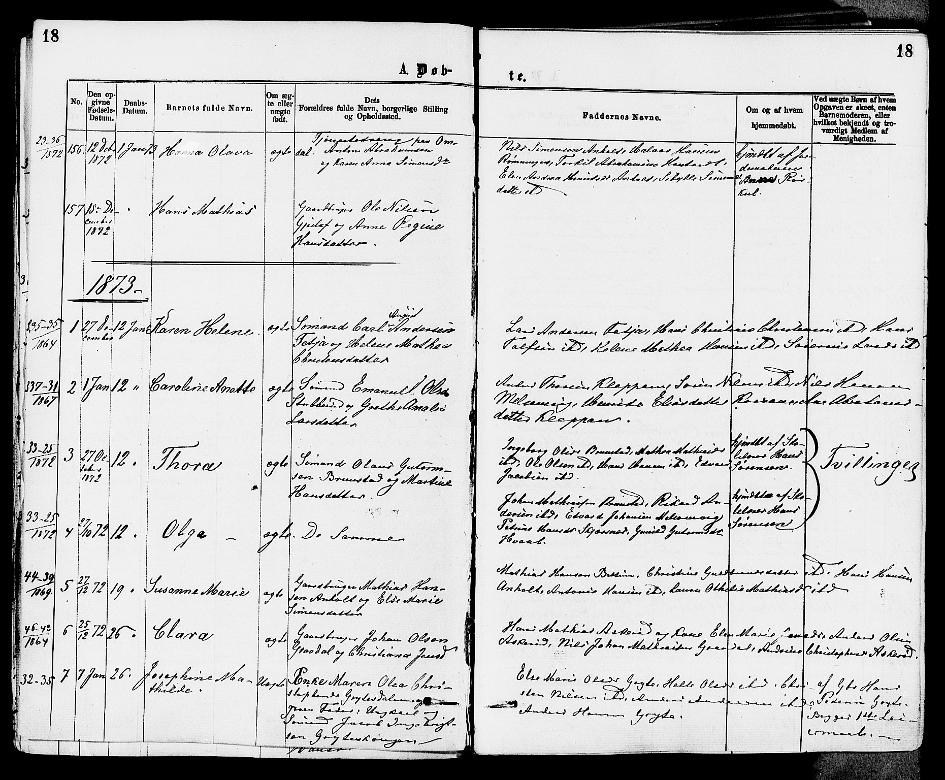 Stokke kirkebøker, AV/SAKO-A-320/F/Fa/L0009: Parish register (official) no. I 9, 1872-1883, p. 18