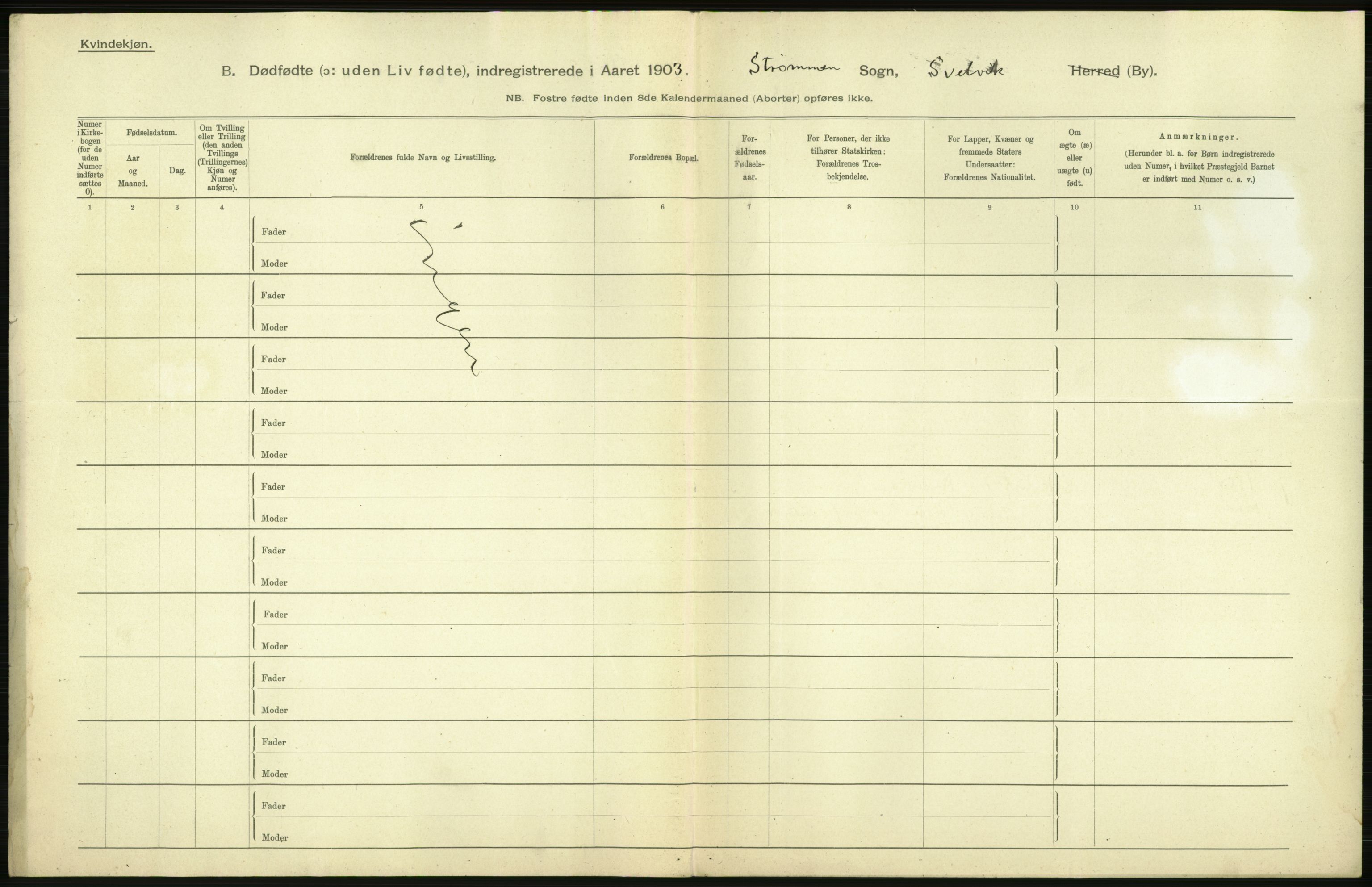 Statistisk sentralbyrå, Sosiodemografiske emner, Befolkning, AV/RA-S-2228/D/Df/Dfa/Dfaa/L0026: Smålenenes - Finnmarkens amt: Dødfødte. Byer., 1903, p. 138