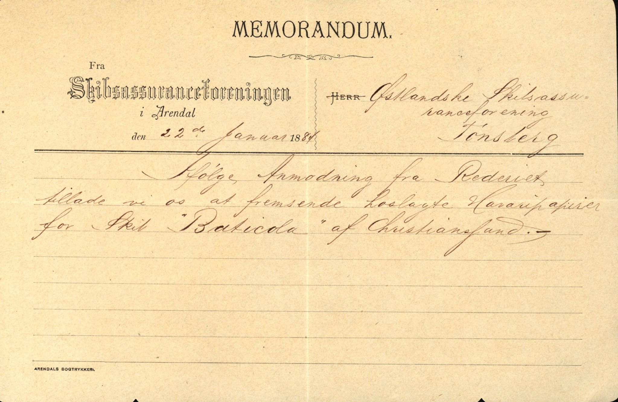 Pa 63 - Østlandske skibsassuranceforening, VEMU/A-1079/G/Ga/L0017/0008: Havaridokumenter / Terpsichore, Industri, Baticola, Bertrand, 1884, p. 41