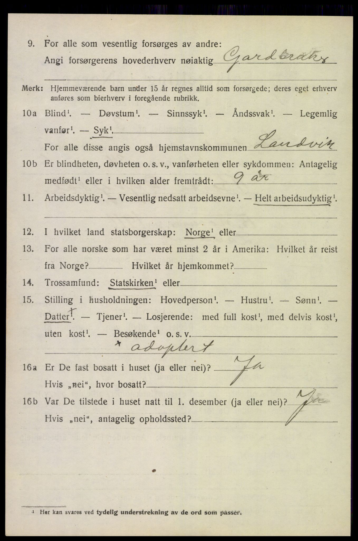 SAK, 1920 census for Landvik, 1920, p. 3459