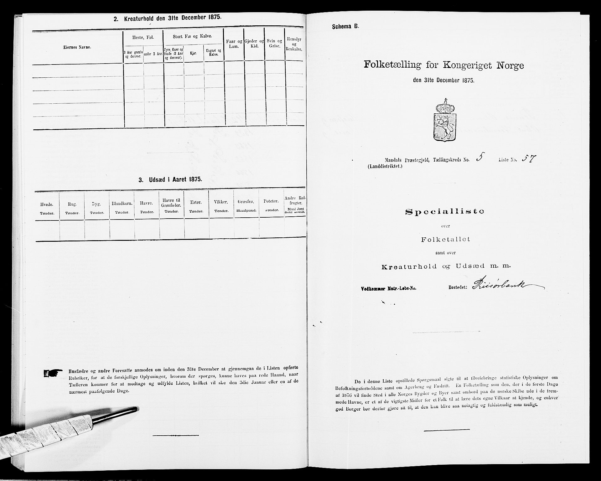 SAK, 1875 census for 1019L Mandal/Halse og Harkmark, 1875, p. 842