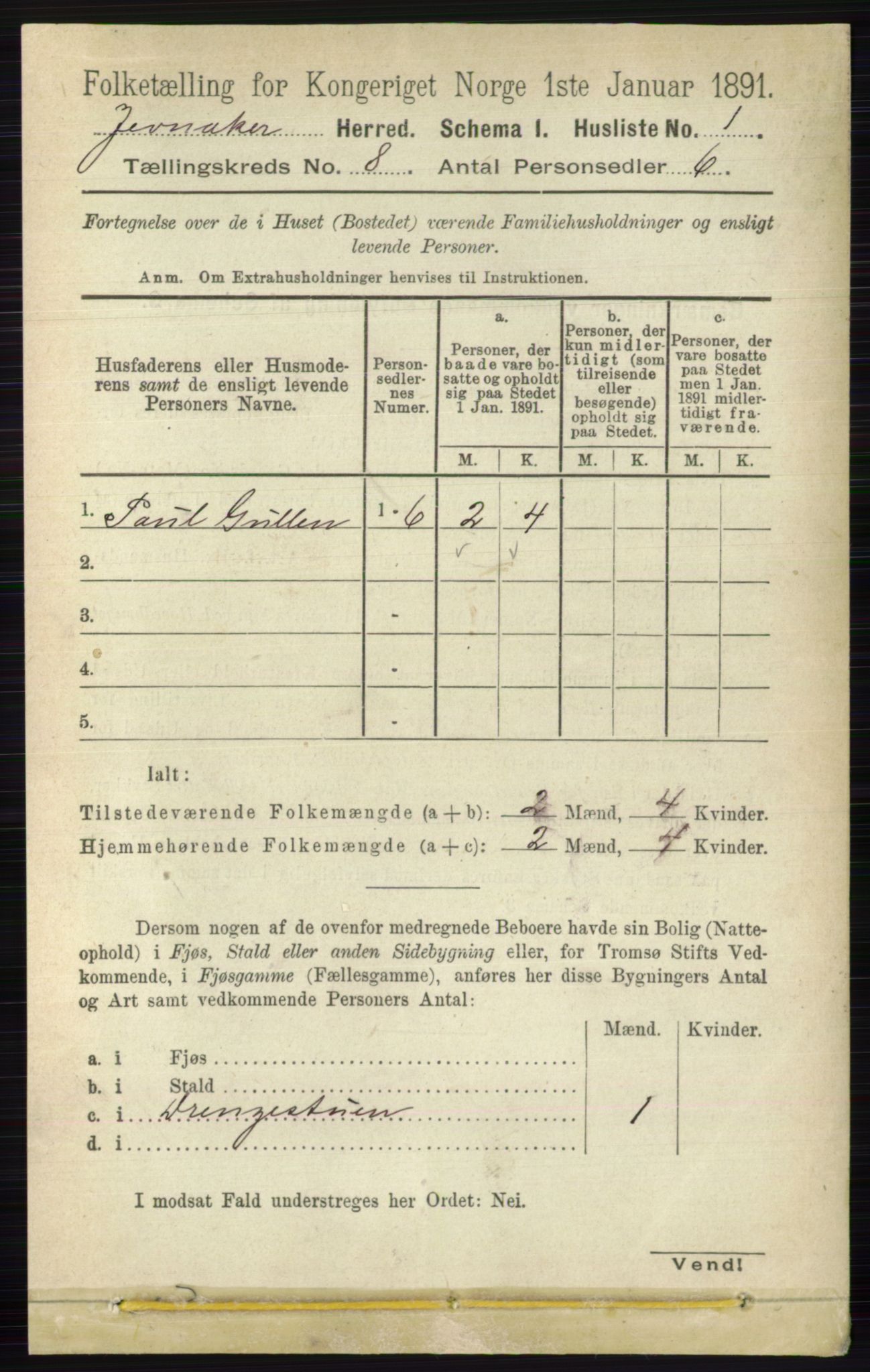 RA, 1891 census for 0532 Jevnaker, 1891, p. 4251