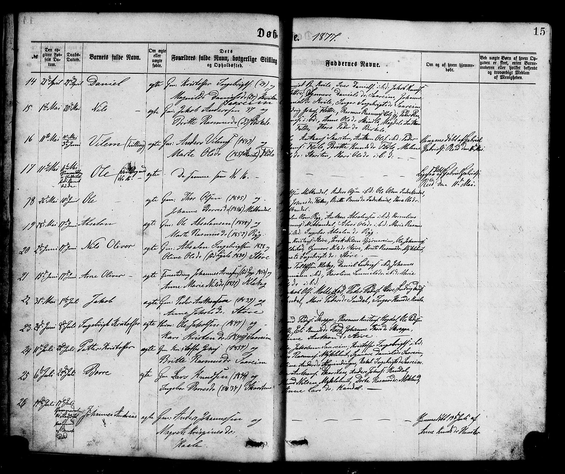 Gloppen sokneprestembete, SAB/A-80101/H/Hab/Habc/L0001: Parish register (copy) no. C 1, 1872-1896, p. 15