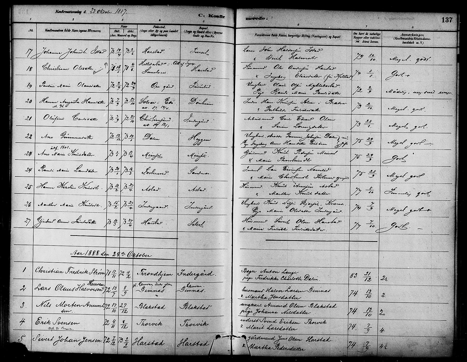 Ministerialprotokoller, klokkerbøker og fødselsregistre - Møre og Romsdal, SAT/A-1454/584/L0967: Parish register (official) no. 584A07, 1879-1894, p. 137
