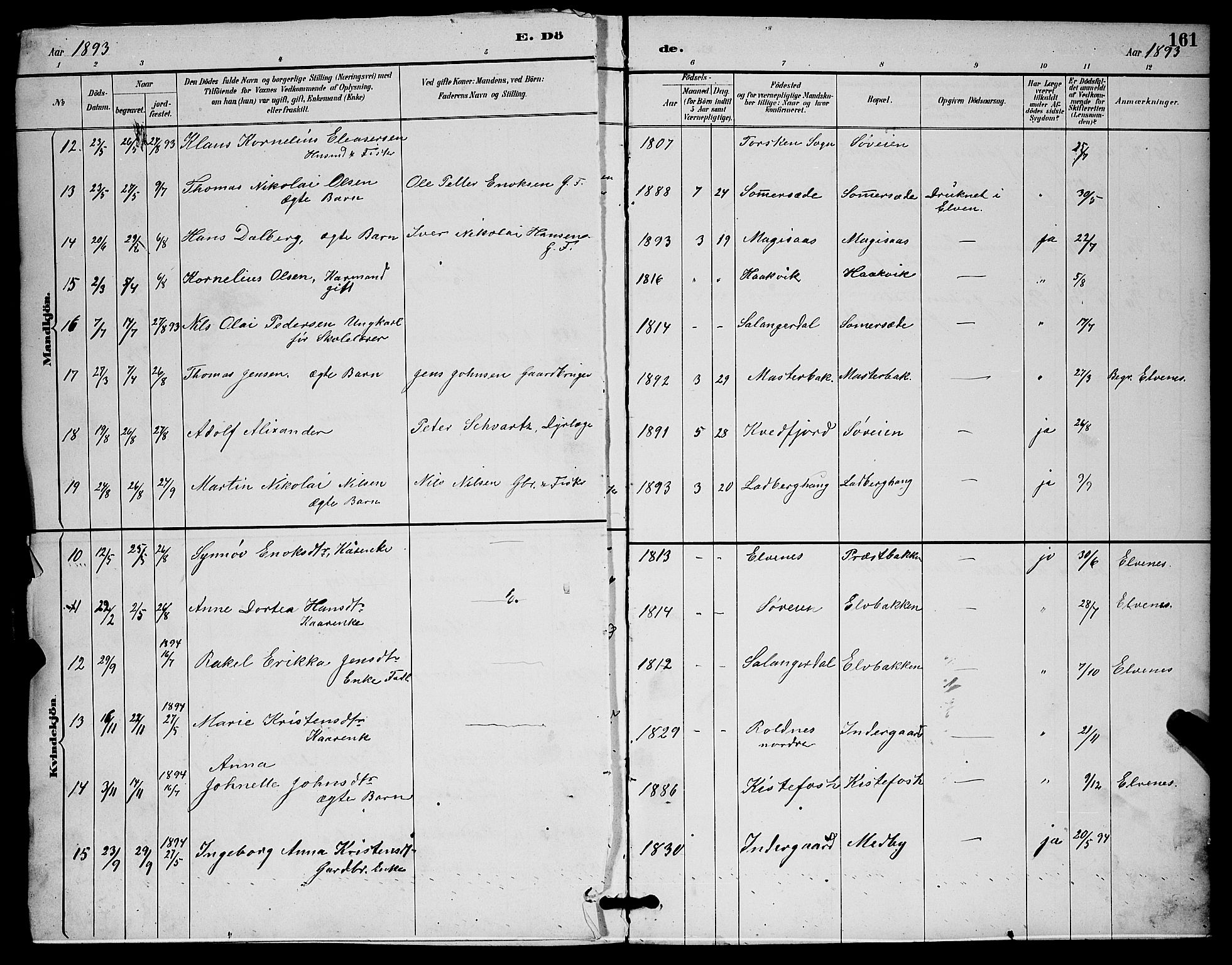 Ibestad sokneprestembete, SATØ/S-0077/H/Ha/Hab/L0015klokker: Parish register (copy) no. 15, 1888-1899, p. 161