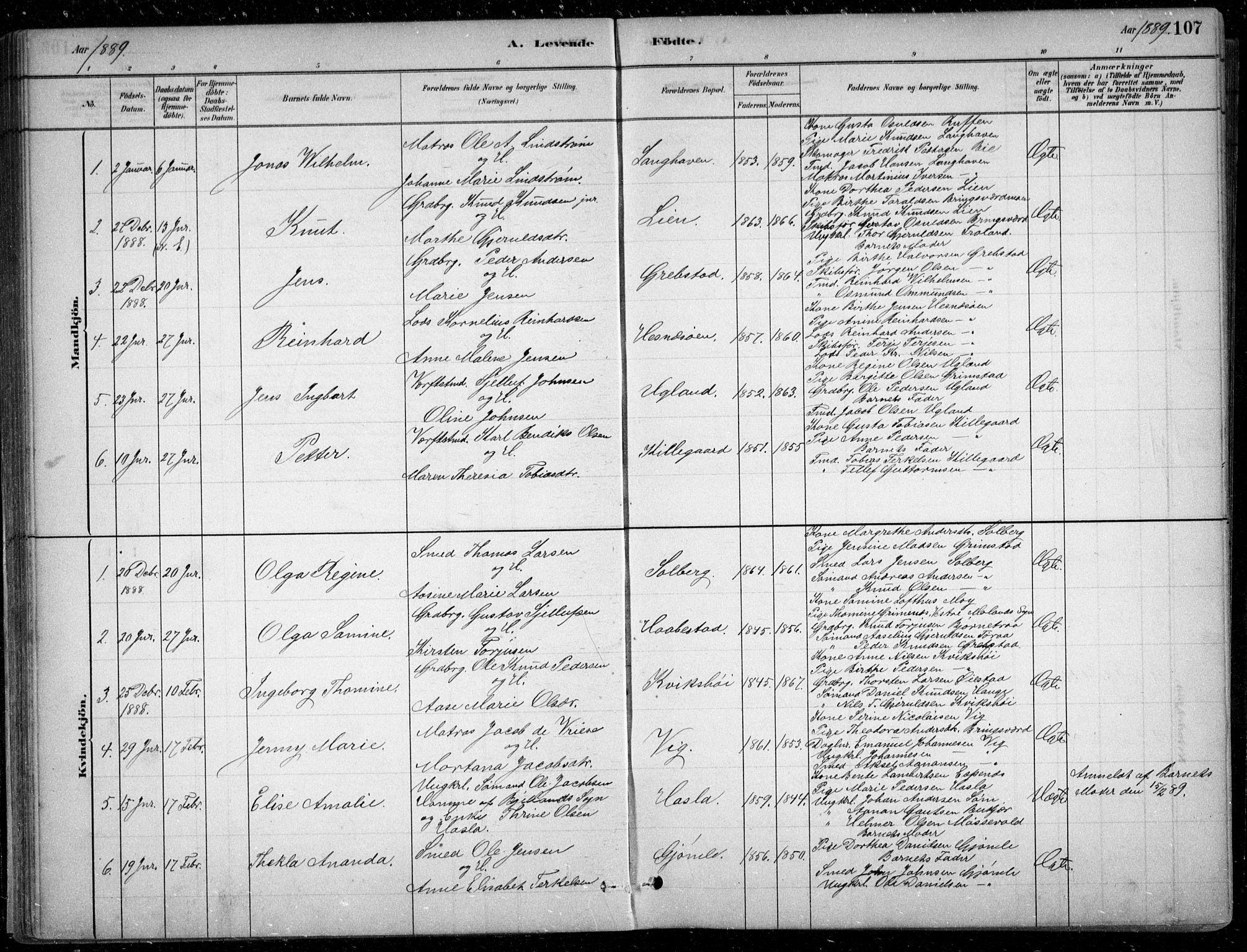 Fjære sokneprestkontor, SAK/1111-0011/F/Fb/L0011: Parish register (copy) no. B 11, 1881-1905, p. 107