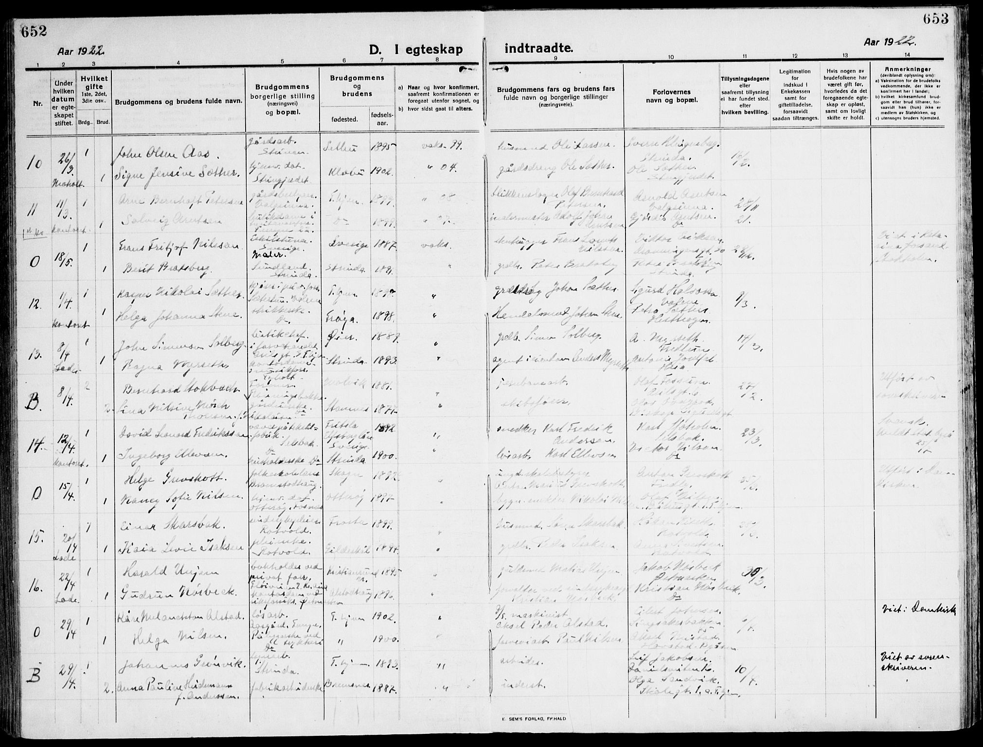 Ministerialprotokoller, klokkerbøker og fødselsregistre - Sør-Trøndelag, SAT/A-1456/607/L0321: Parish register (official) no. 607A05, 1916-1935, p. 652-653