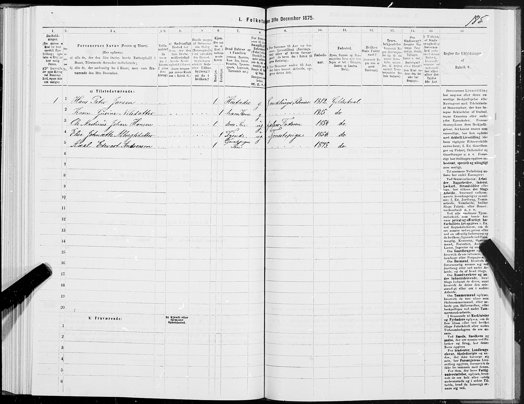 SAT, 1875 census for 1838P Gildeskål, 1875, p. 2185