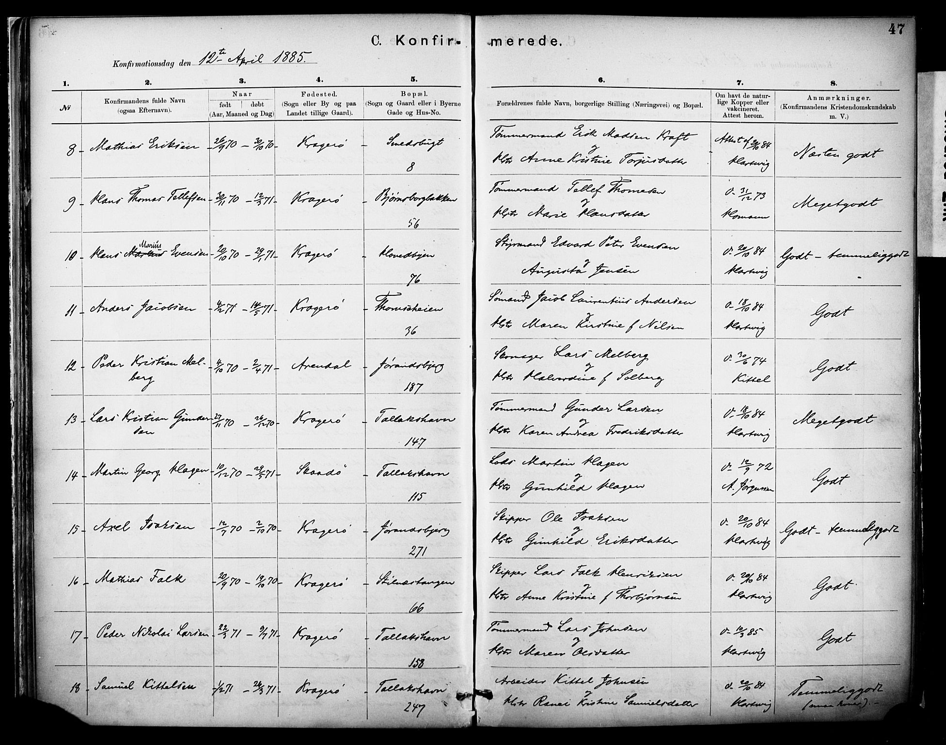 Kragerø kirkebøker, SAKO/A-278/F/Fa/L0012: Parish register (official) no. 12, 1880-1904, p. 47
