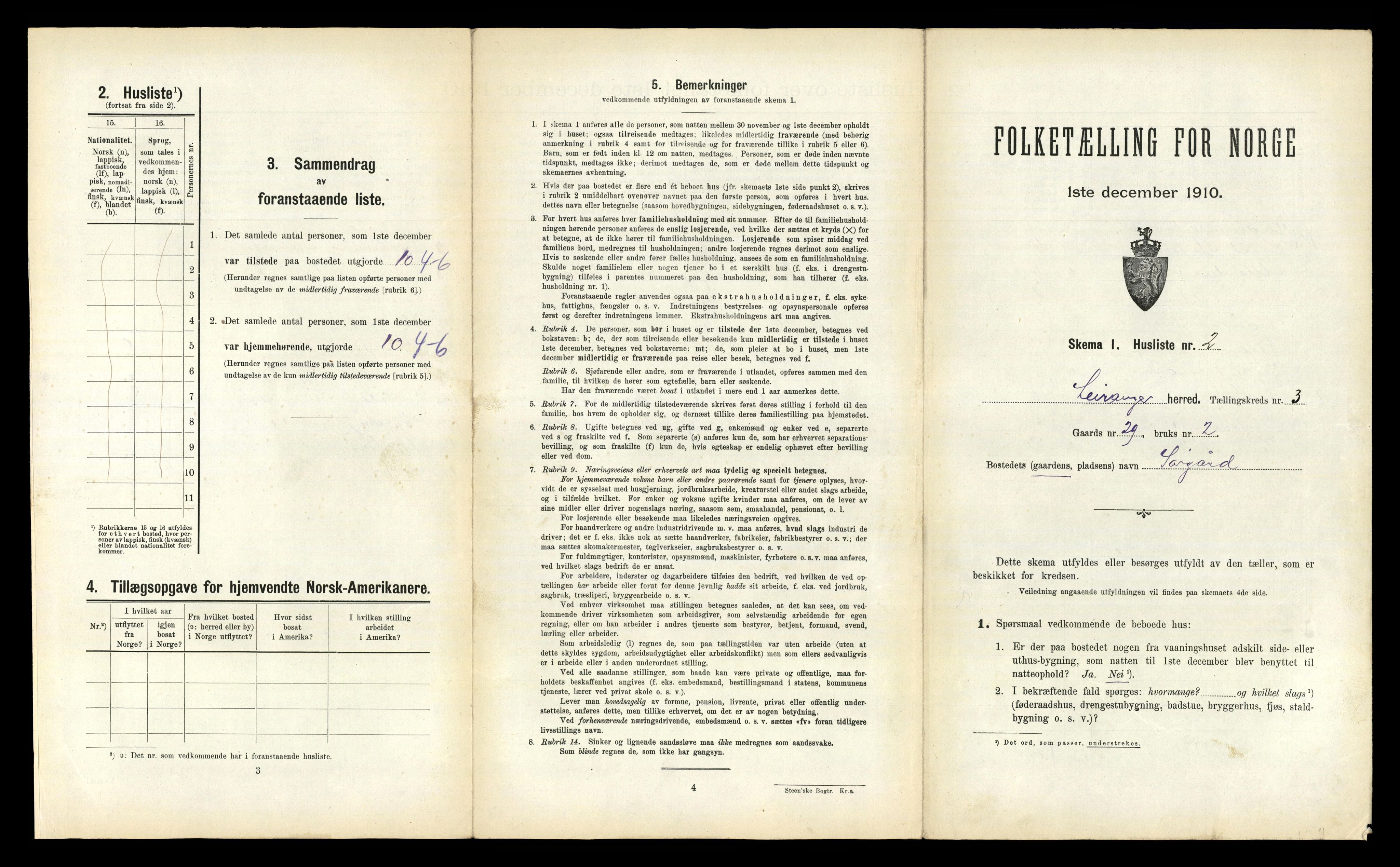 RA, 1910 census for Leiranger, 1910, p. 367