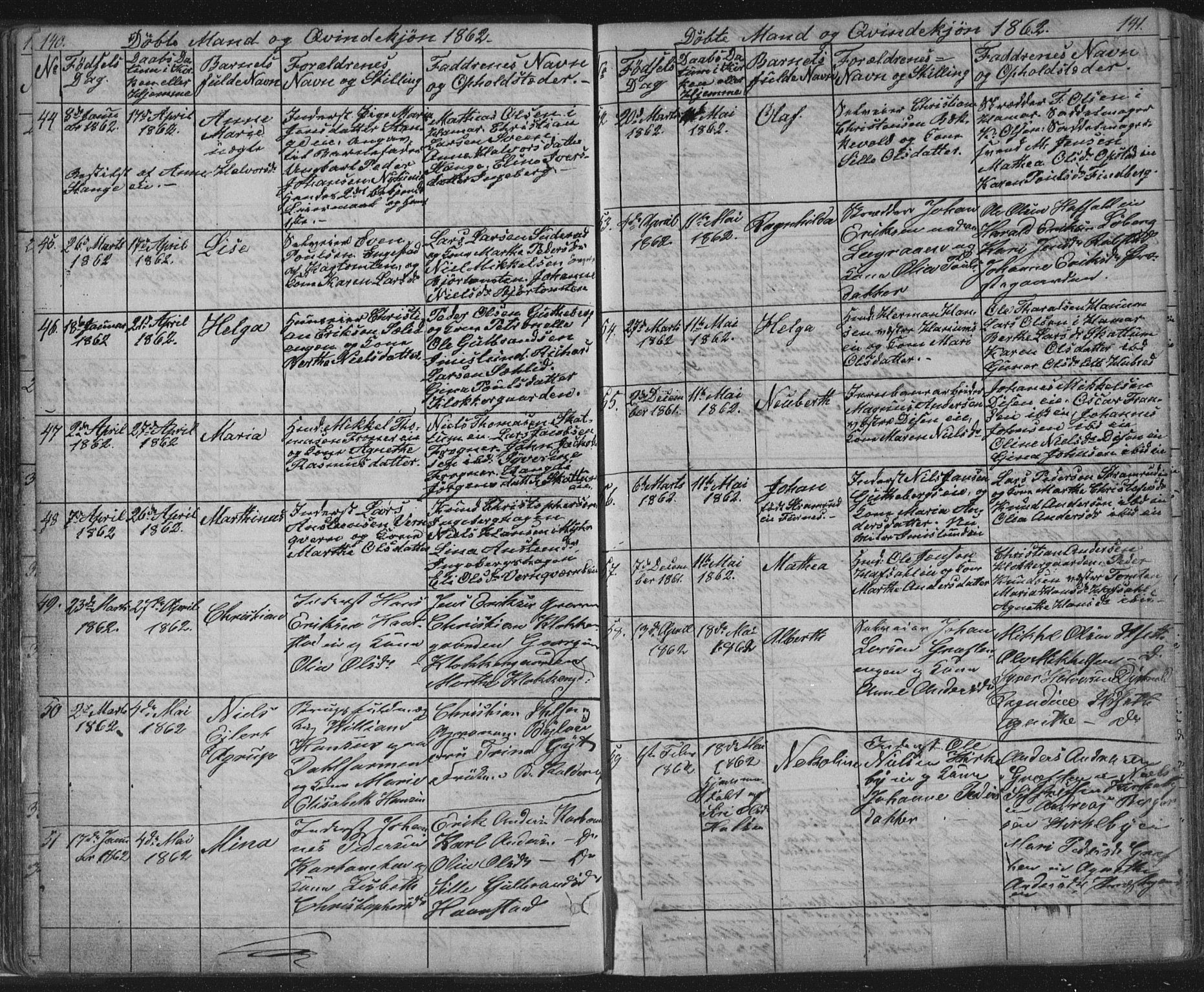 Vang prestekontor, Hedmark, AV/SAH-PREST-008/H/Ha/Hab/L0010A: Parish register (copy) no. 10a, 1854-1896, p. 140-141