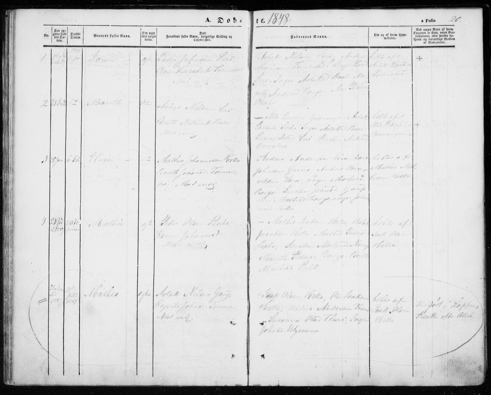 Kautokeino sokneprestembete, SATØ/S-1340/H/Ha/L0002.kirke: Parish register (official) no. 2, 1843-1861, p. 20