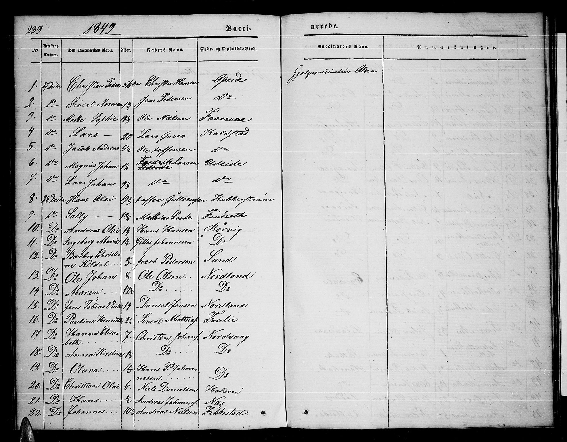 Ministerialprotokoller, klokkerbøker og fødselsregistre - Nordland, AV/SAT-A-1459/859/L0856: Parish register (copy) no. 859C02, 1843-1854, p. 239