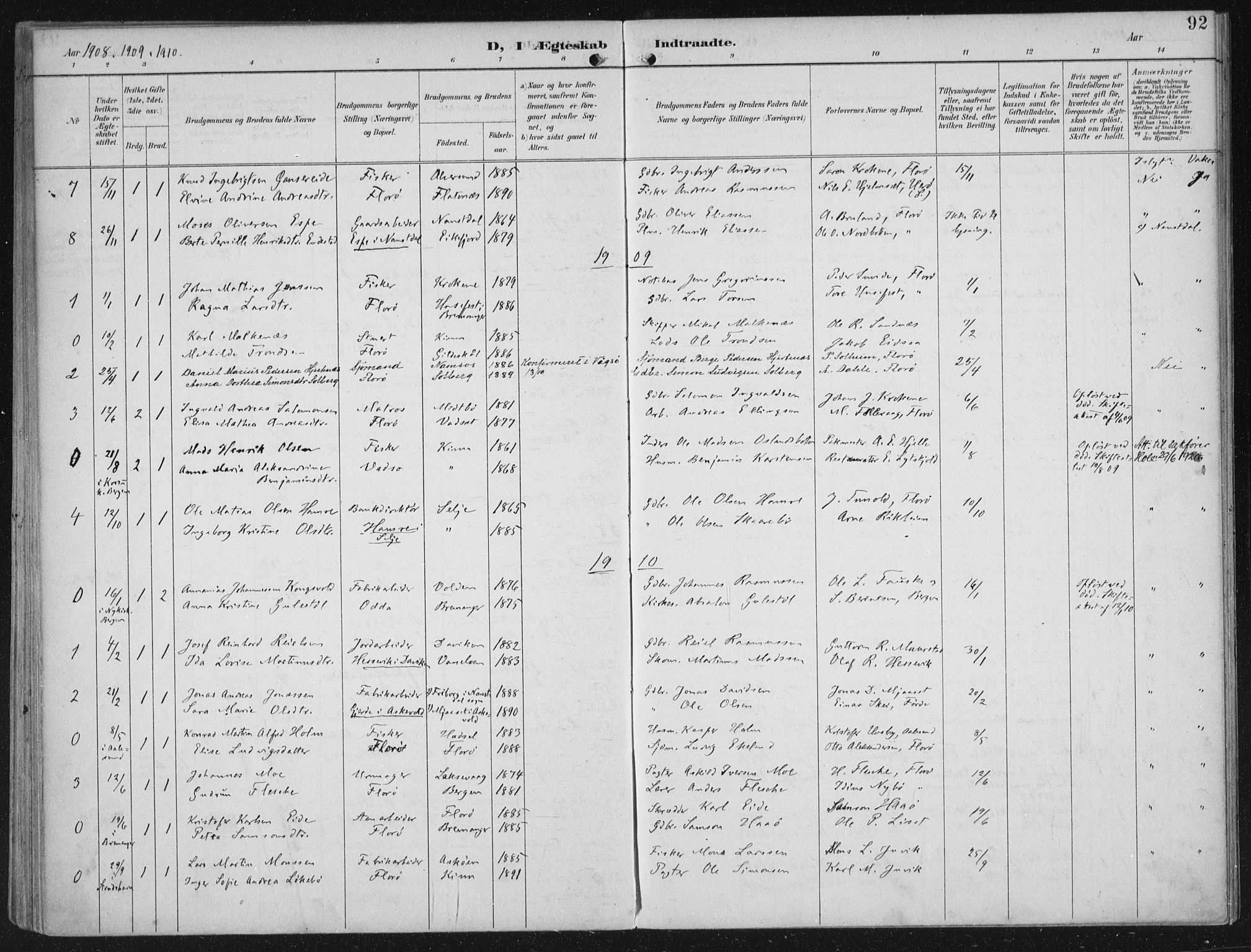 Kinn sokneprestembete, SAB/A-80801/H/Haa/Haac/L0002: Parish register (official) no. C 2, 1895-1916, p. 92
