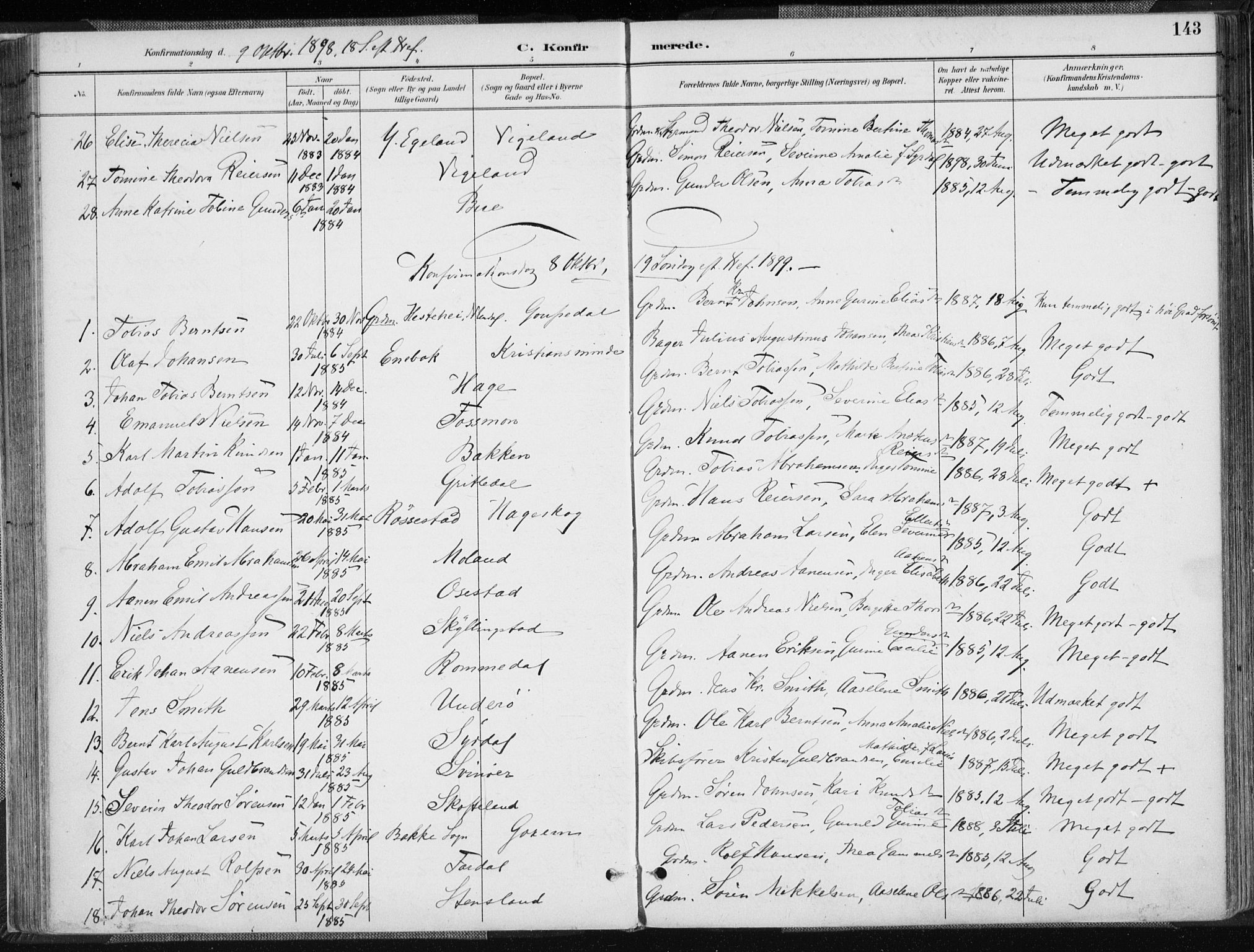 Sør-Audnedal sokneprestkontor, AV/SAK-1111-0039/F/Fa/Fab/L0010: Parish register (official) no. A 10, 1892-1913, p. 143