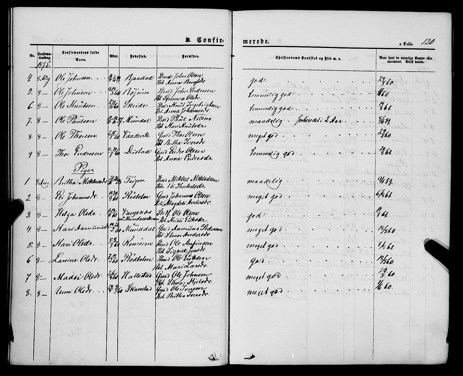 Balestrand sokneprestembete, AV/SAB-A-79601/H/Haa/Haaa/L0003: Parish register (official) no. A 3, 1867-1878, p. 120