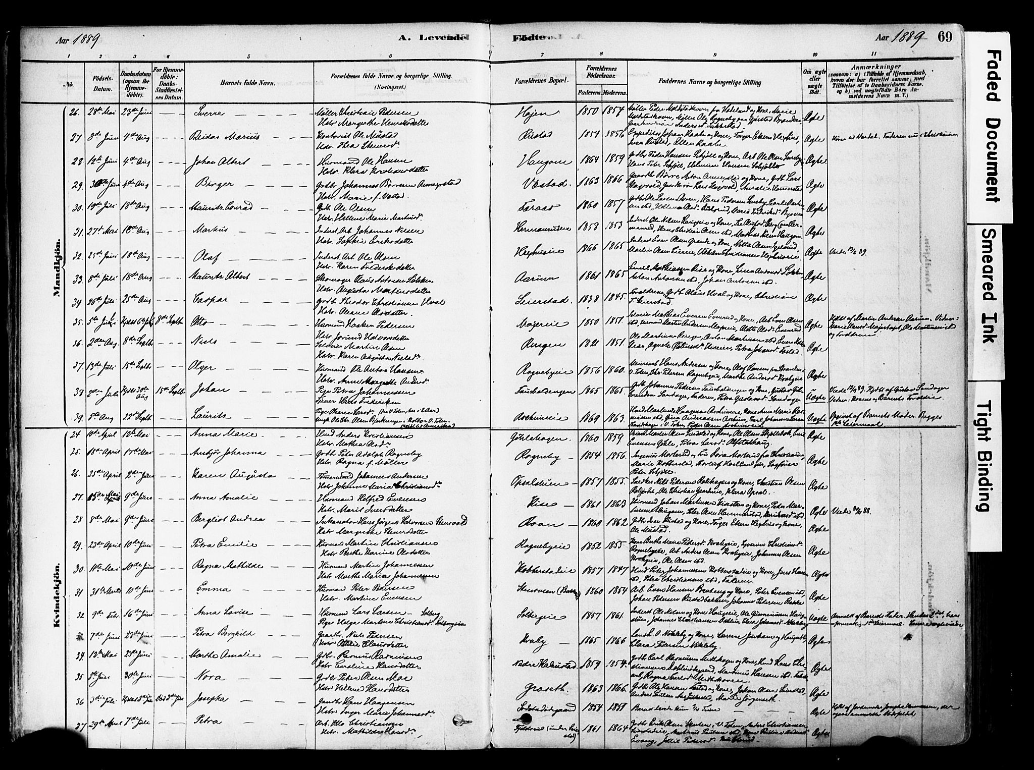 Østre Toten prestekontor, SAH/PREST-104/H/Ha/Haa/L0006: Parish register (official) no. 6 /1, 1878-1896, p. 69