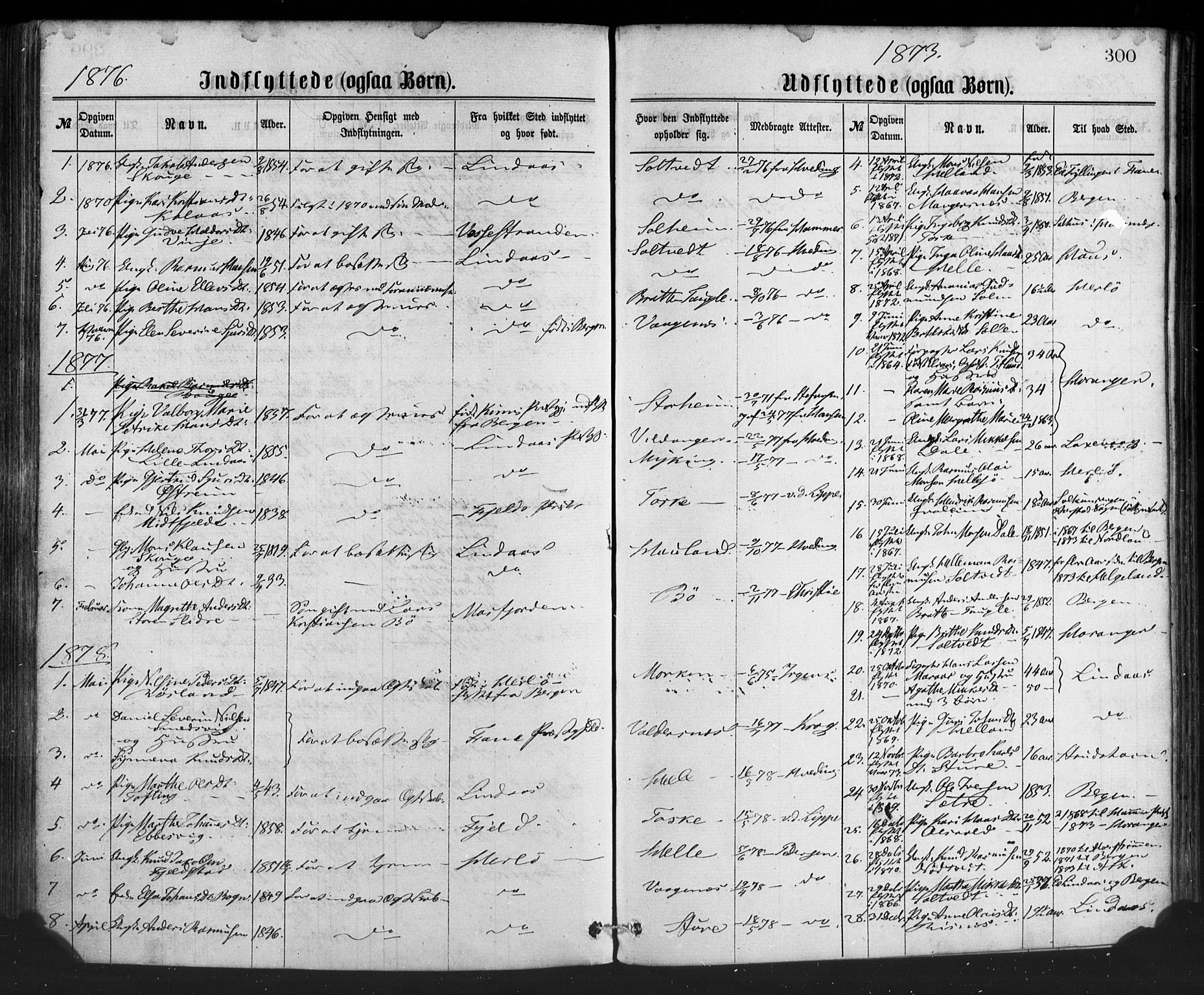 Manger sokneprestembete, SAB/A-76801/H/Haa: Parish register (official) no. A 8, 1871-1880, p. 300