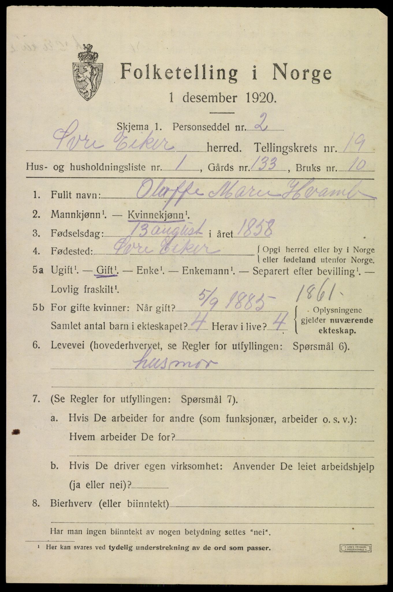 SAKO, 1920 census for Øvre Eiker, 1920, p. 22088