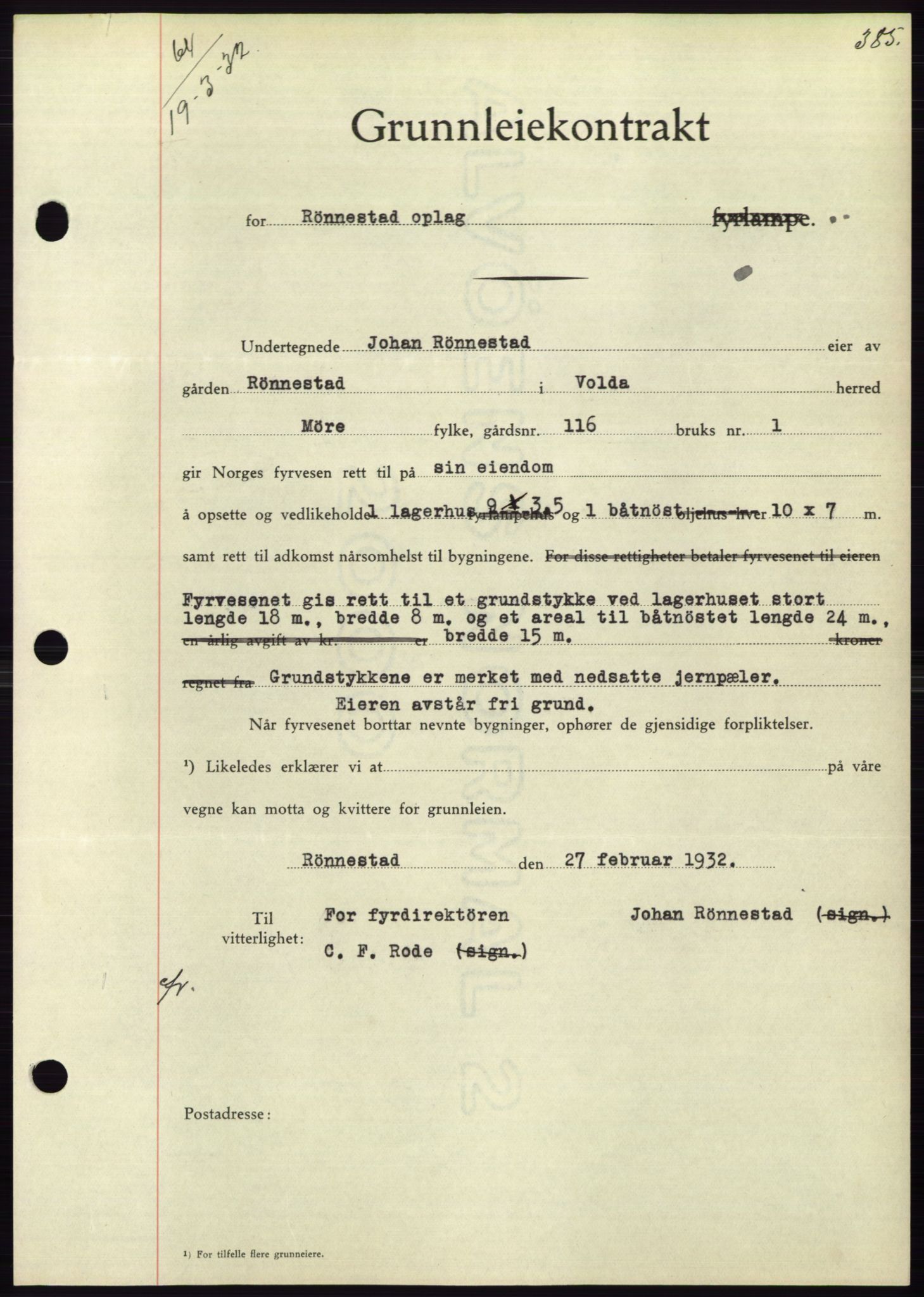 Søre Sunnmøre sorenskriveri, AV/SAT-A-4122/1/2/2C/L0053: Mortgage book no. 47, 1931-1932, Deed date: 19.03.1932