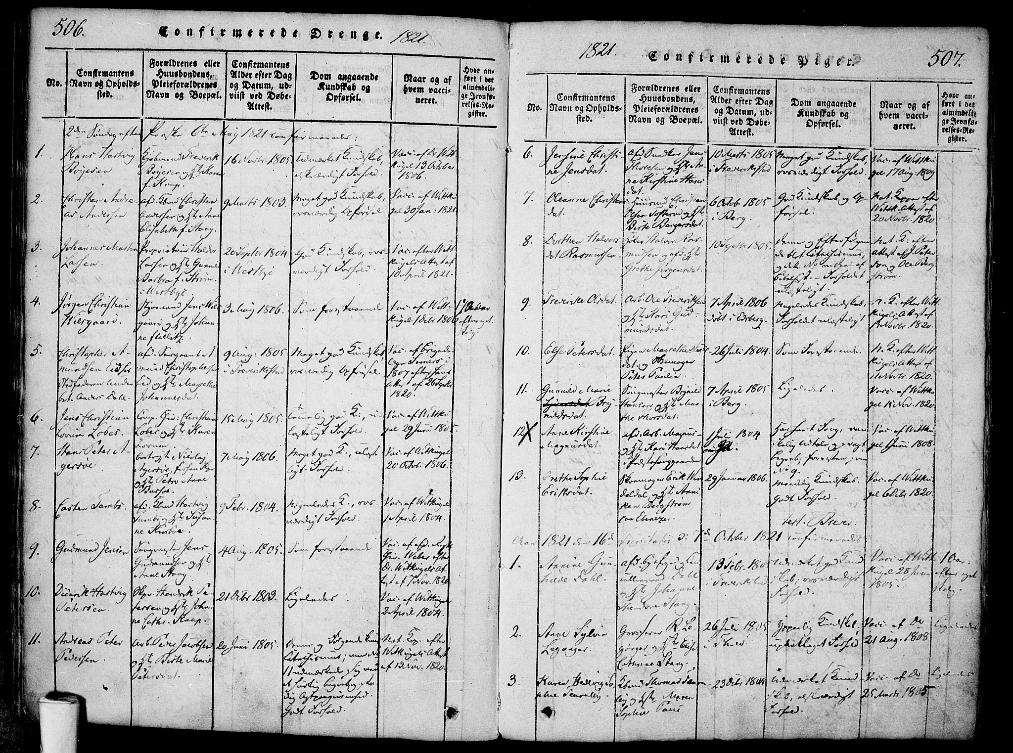 Halden prestekontor Kirkebøker, AV/SAO-A-10909/F/Fa/L0003: Parish register (official) no. I 3, 1815-1834, p. 506-507