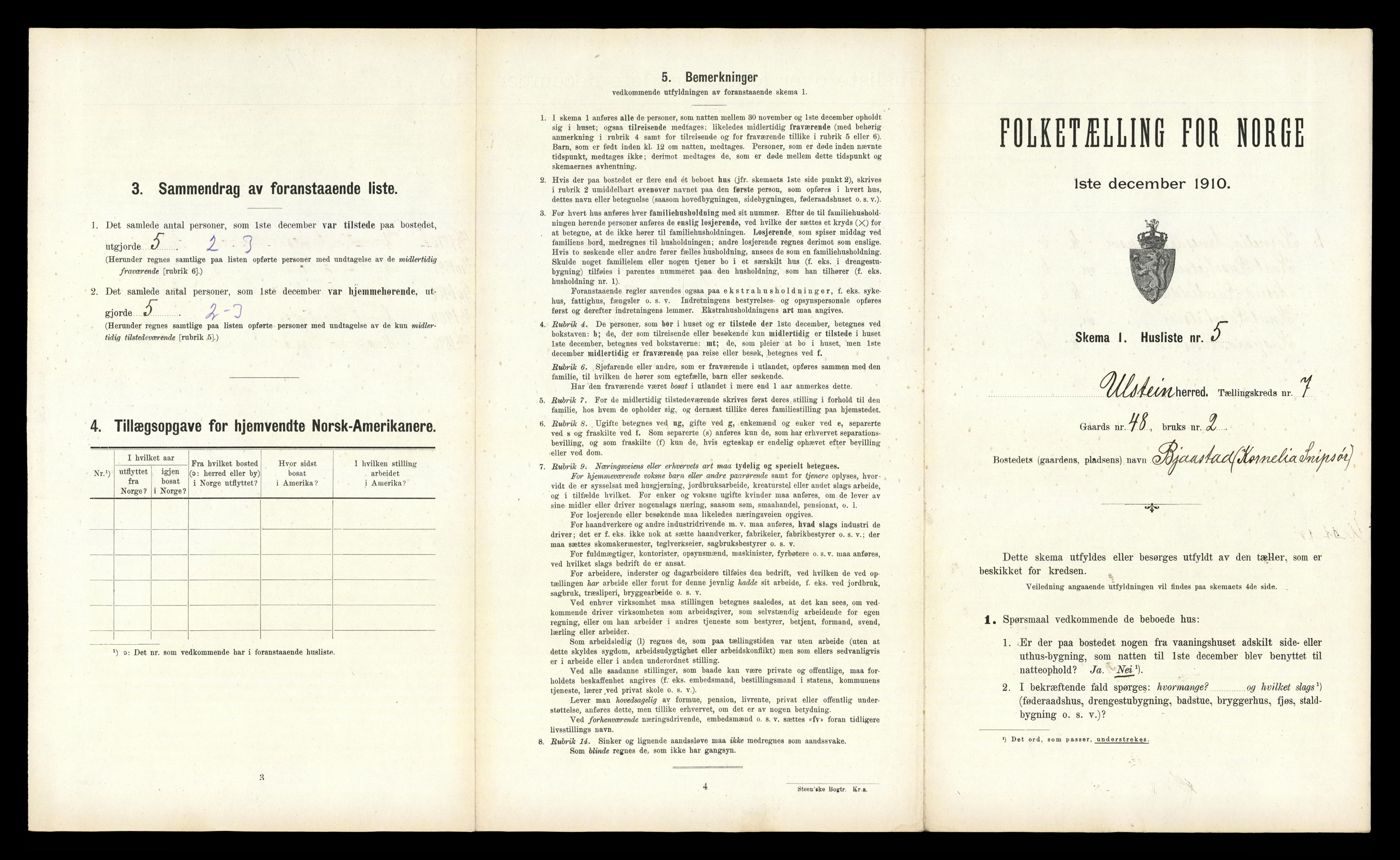 RA, 1910 census for Ulstein, 1910, p. 604