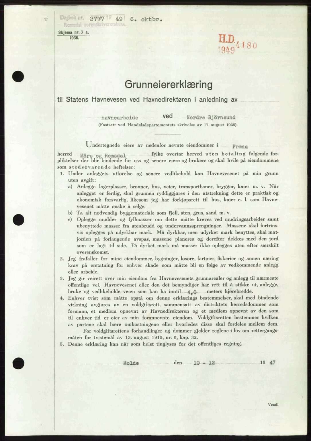 Romsdal sorenskriveri, AV/SAT-A-4149/1/2/2C: Mortgage book no. A31, 1949-1949, Diary no: : 2777/1949