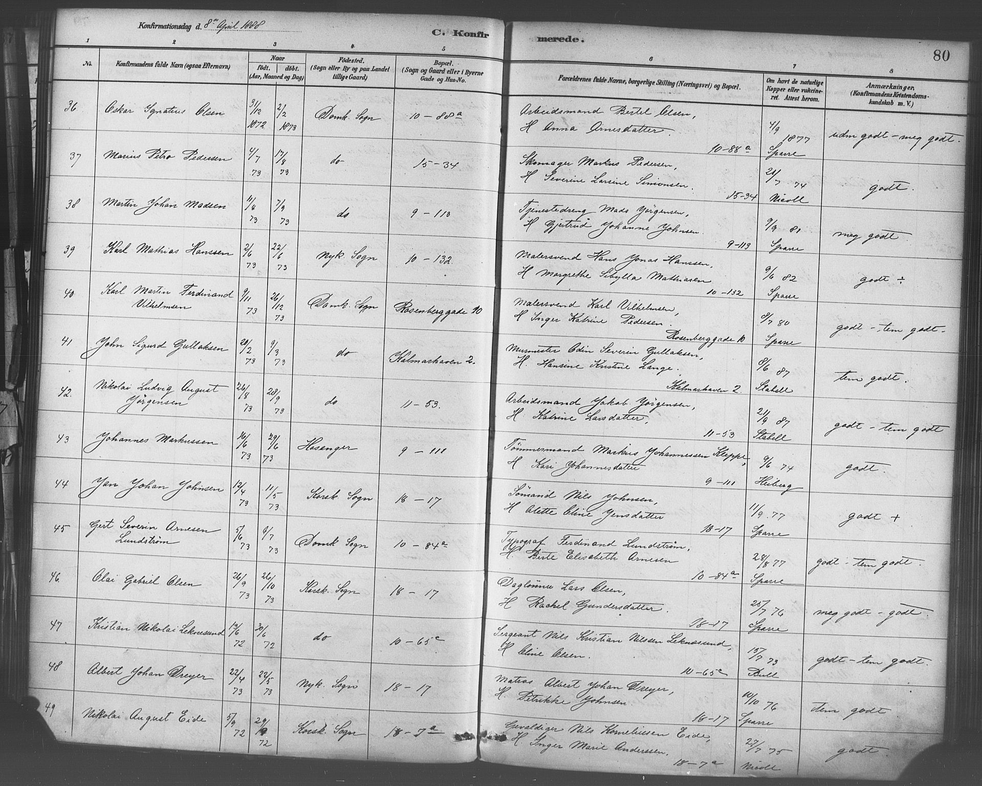 Domkirken sokneprestembete, AV/SAB-A-74801/H/Haa/L0030: Parish register (official) no. C 5, 1880-1898, p. 80