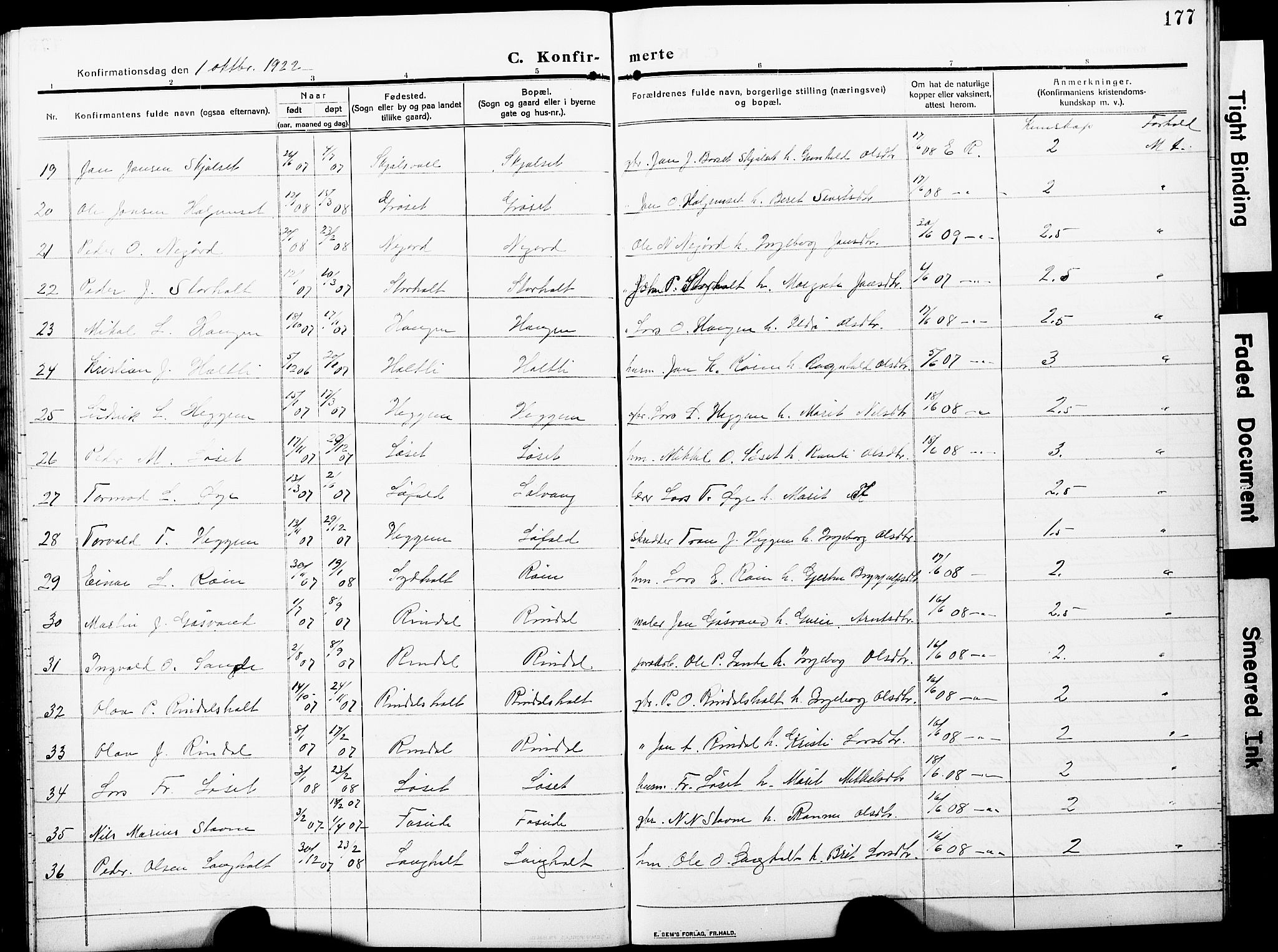 Ministerialprotokoller, klokkerbøker og fødselsregistre - Møre og Romsdal, AV/SAT-A-1454/598/L1079: Parish register (copy) no. 598C04, 1909-1927, p. 177