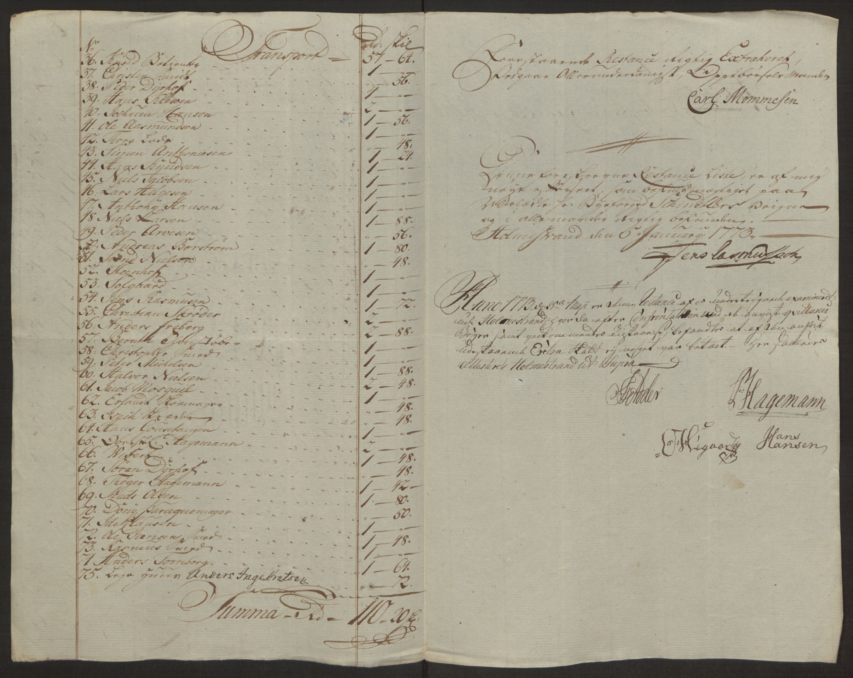 Rentekammeret inntil 1814, Reviderte regnskaper, Byregnskaper, RA/EA-4066/R/Rh/L0163/0001: [H4] Kontribusjonsregnskap / Ekstraskatt, Holmestrand, 1762-1772, p. 410