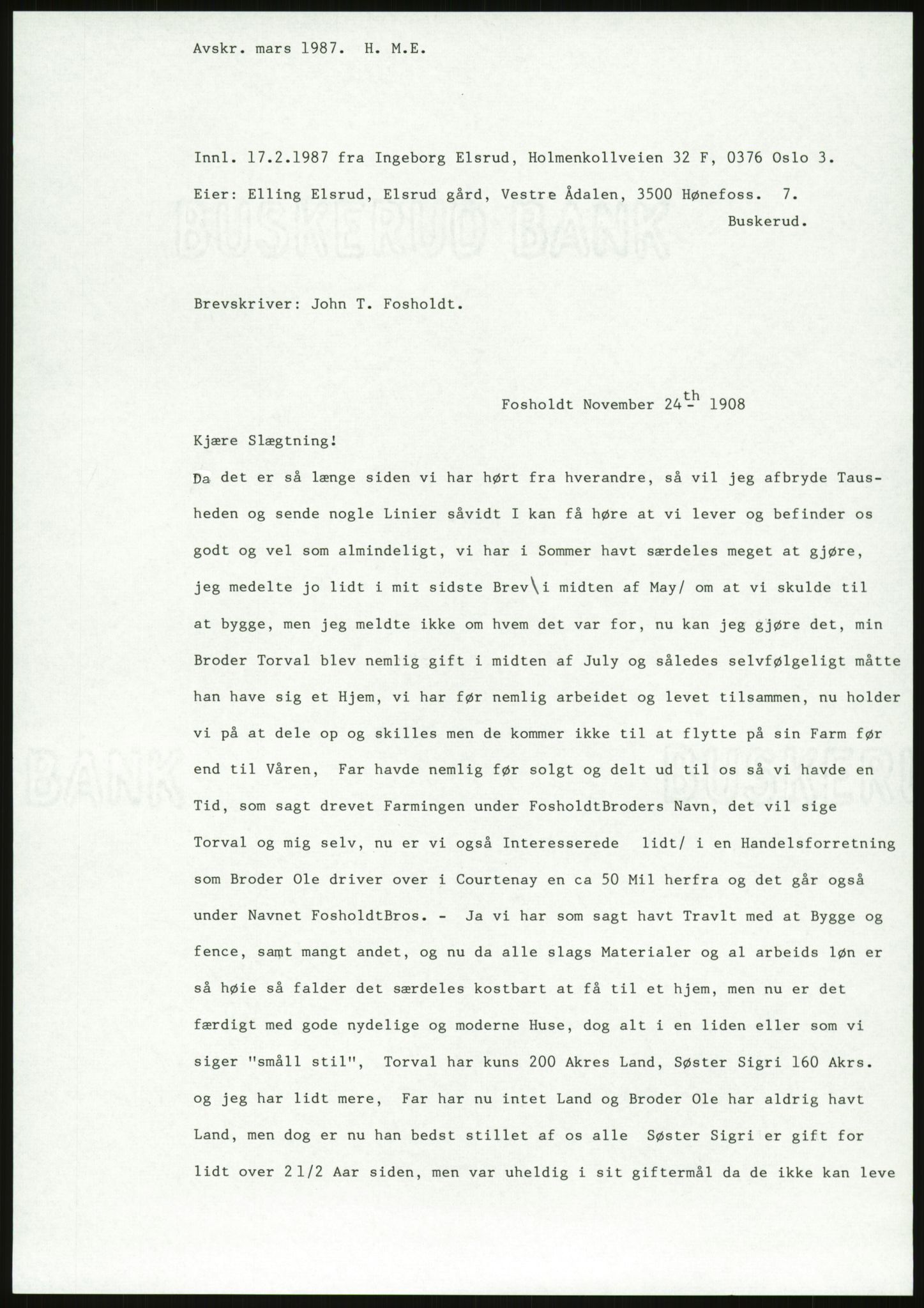 Samlinger til kildeutgivelse, Amerikabrevene, AV/RA-EA-4057/F/L0018: Innlån fra Buskerud: Elsrud, 1838-1914, p. 895