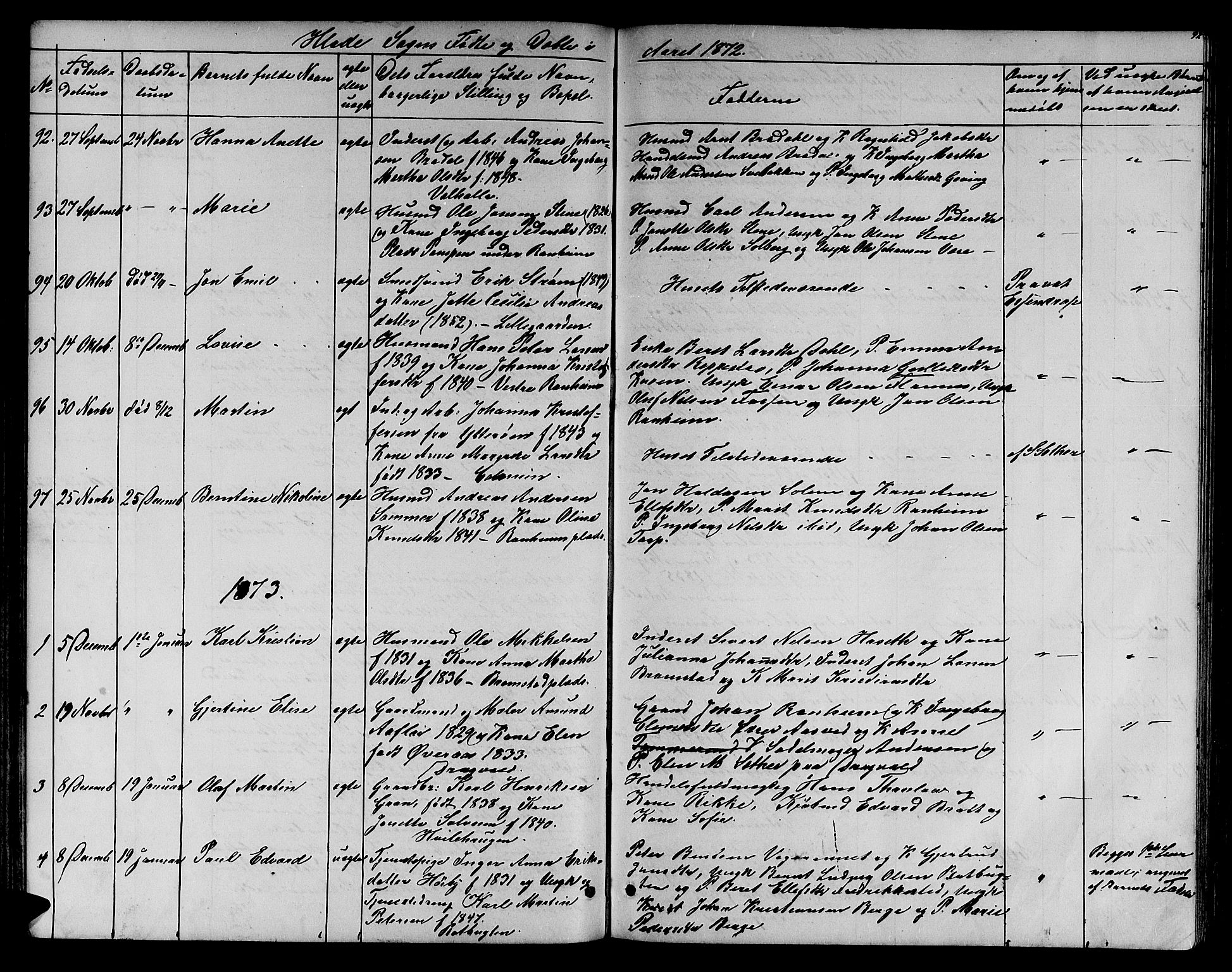 Ministerialprotokoller, klokkerbøker og fødselsregistre - Sør-Trøndelag, SAT/A-1456/606/L0311: Parish register (copy) no. 606C07, 1860-1877, p. 92