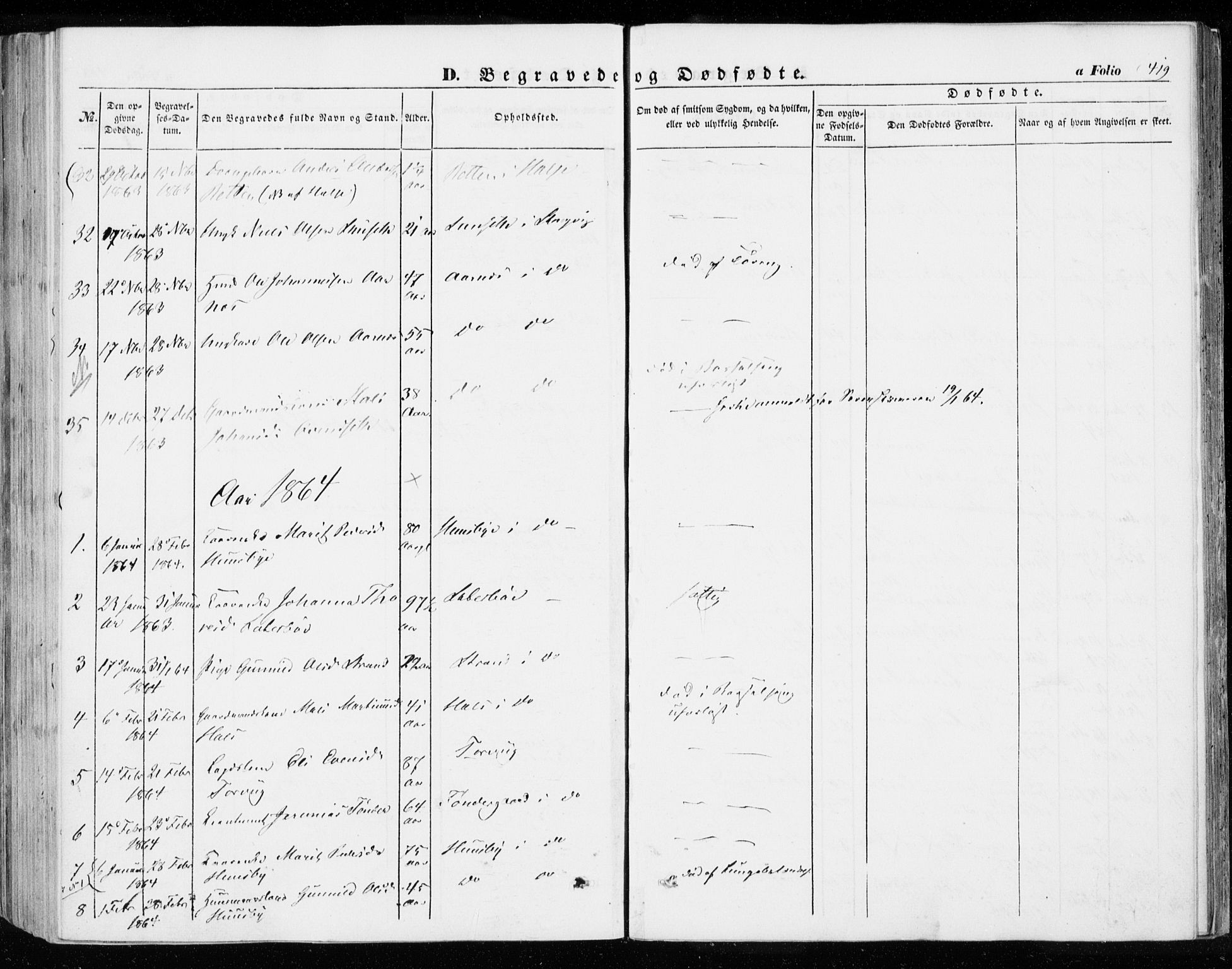 Ministerialprotokoller, klokkerbøker og fødselsregistre - Møre og Romsdal, SAT/A-1454/592/L1026: Parish register (official) no. 592A04, 1849-1867, p. 419