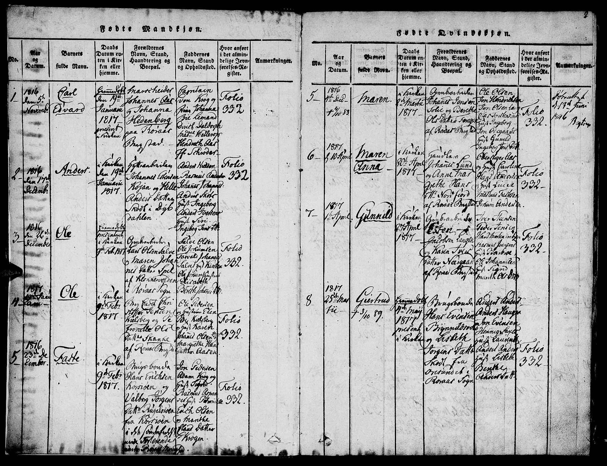 Ministerialprotokoller, klokkerbøker og fødselsregistre - Sør-Trøndelag, SAT/A-1456/681/L0929: Parish register (official) no. 681A07, 1817-1828, p. 2
